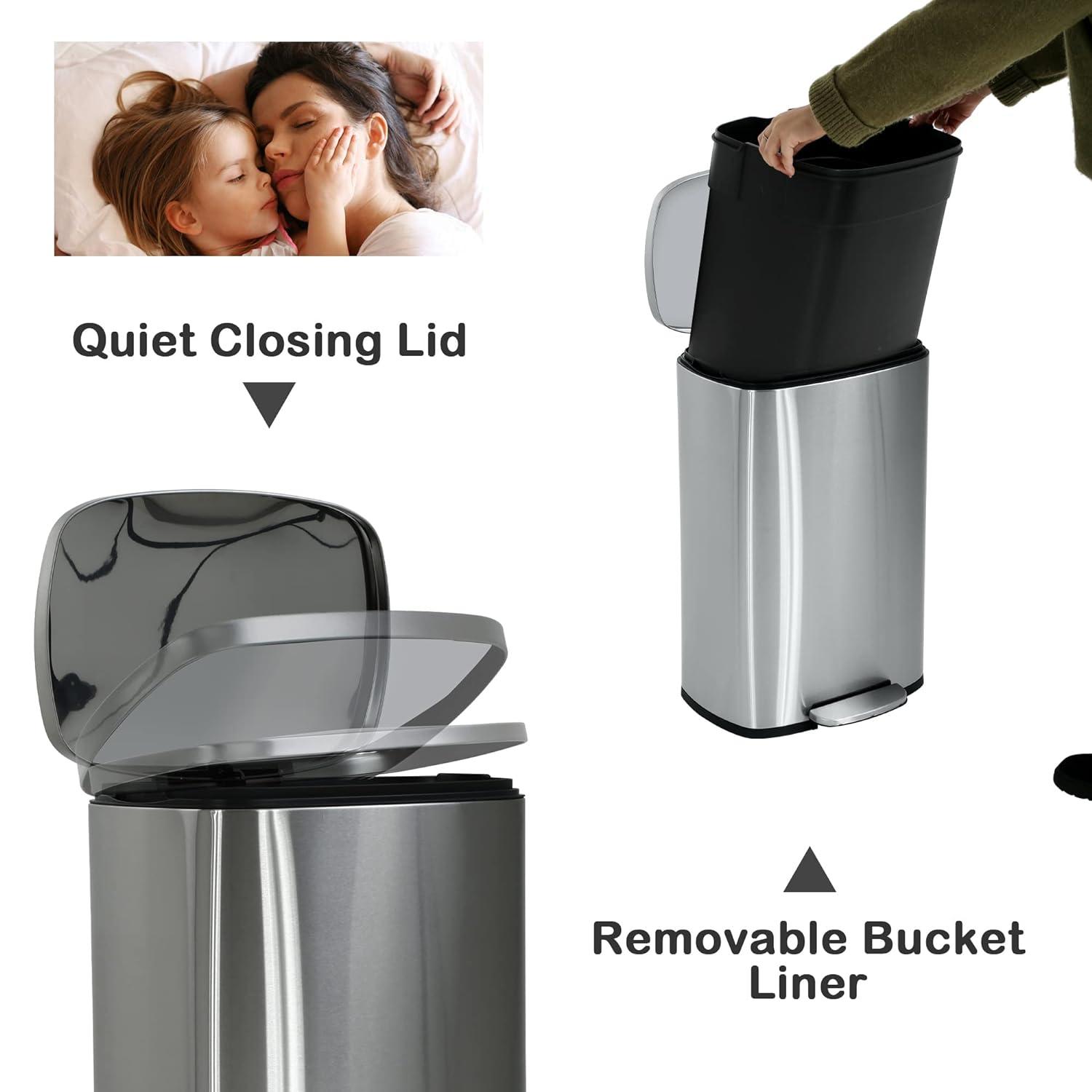 ASOPIX Kitchen Trash Can, Stainless Steel 50 Liter / 13 Gallon Garbage Can