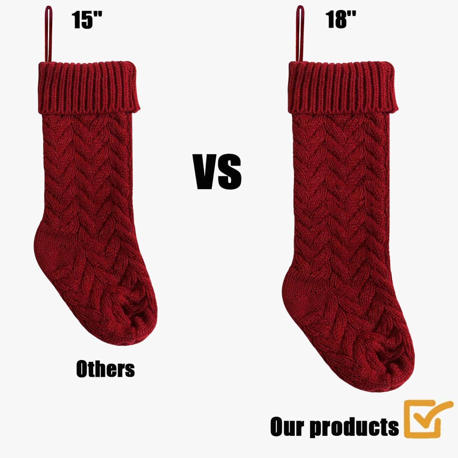 Husfou 4 Pack Christmas Knitted Splicing Stockings, 18 inch Large Cable Knitted Xmas Stockings Decorations for Indoor Family Holiday Christmas Party