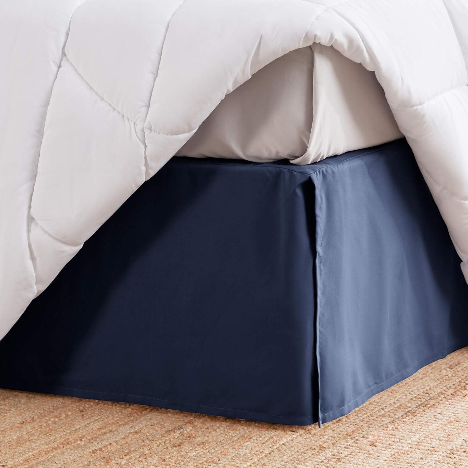 Navy Blue Queen Size Polyester Pleated Bed Skirt with 15-inch Drop