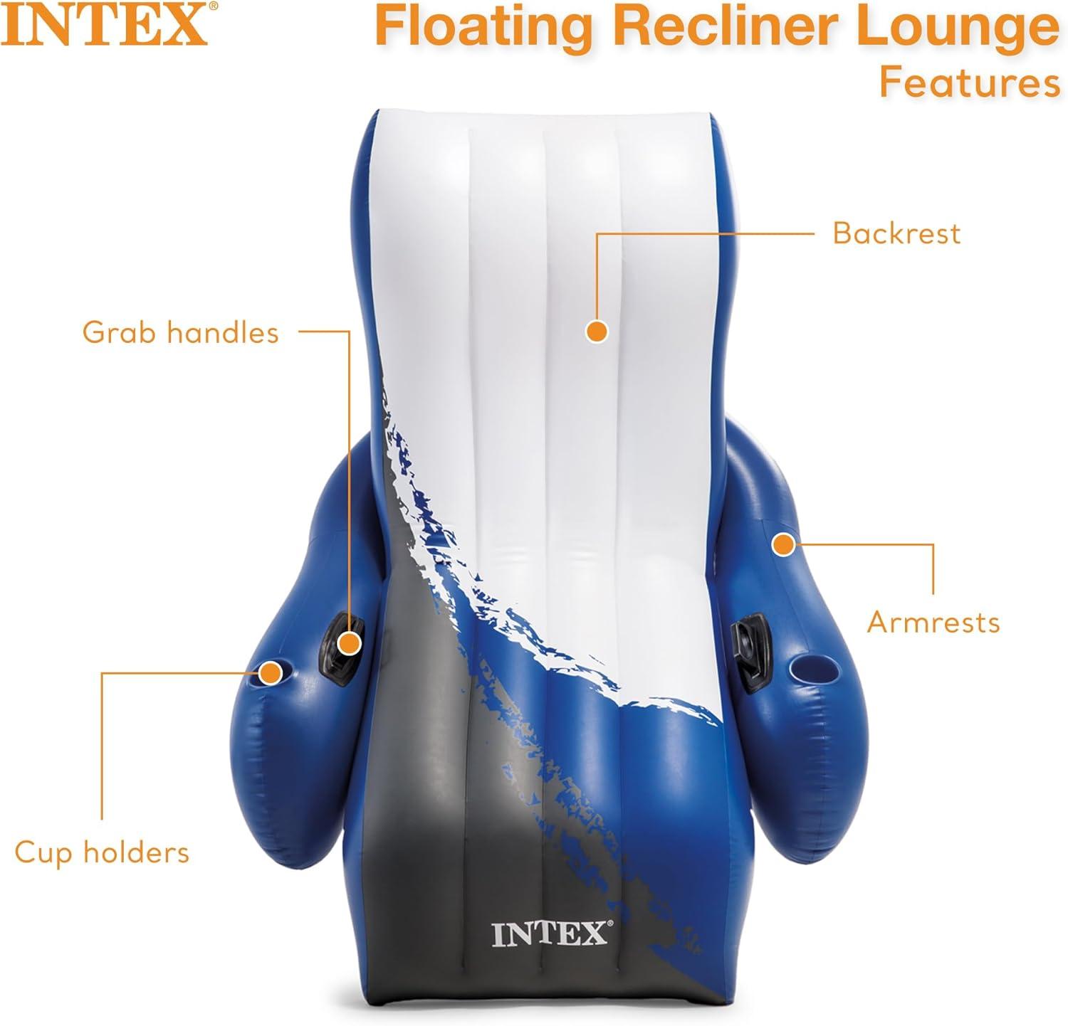 Intex Inflatable Floating Pool Recliner Chair with Cup Holders Large Outdoor