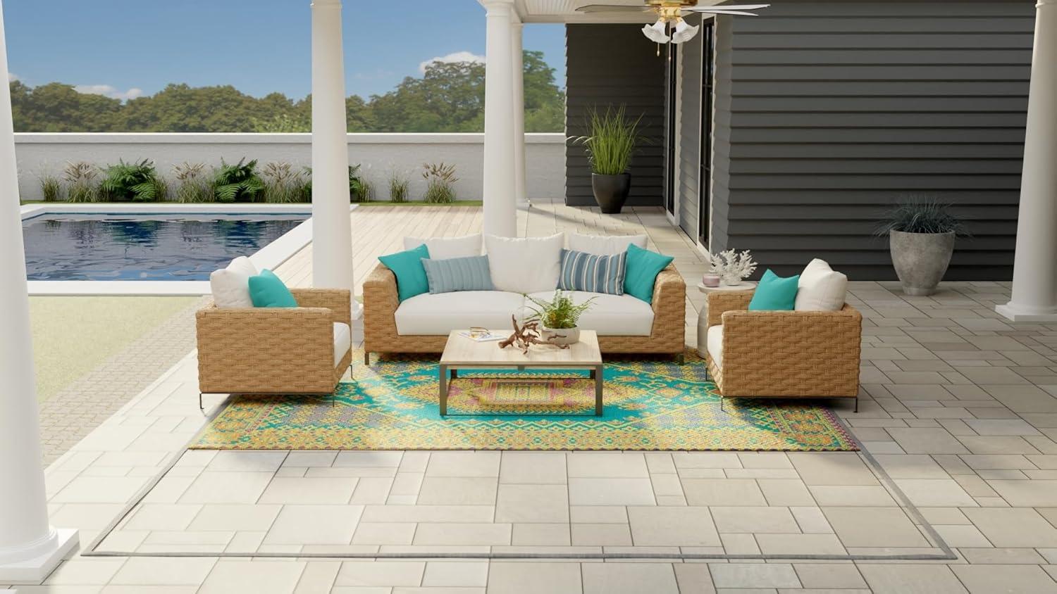 Mad Mats Oriental Turkish Aqua Indoor/Outdoor Area Rug - Reversible, UV Resistant