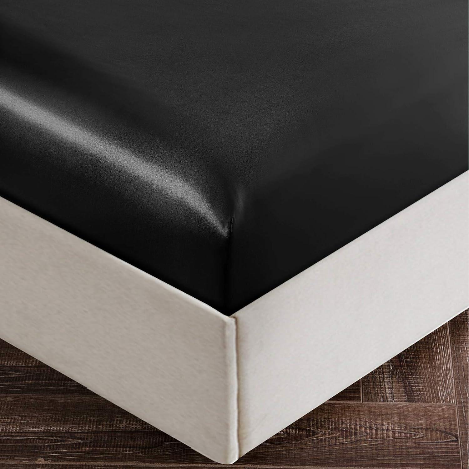 Black Satin Full Size 4-Piece Deep Pocket Sheet Set