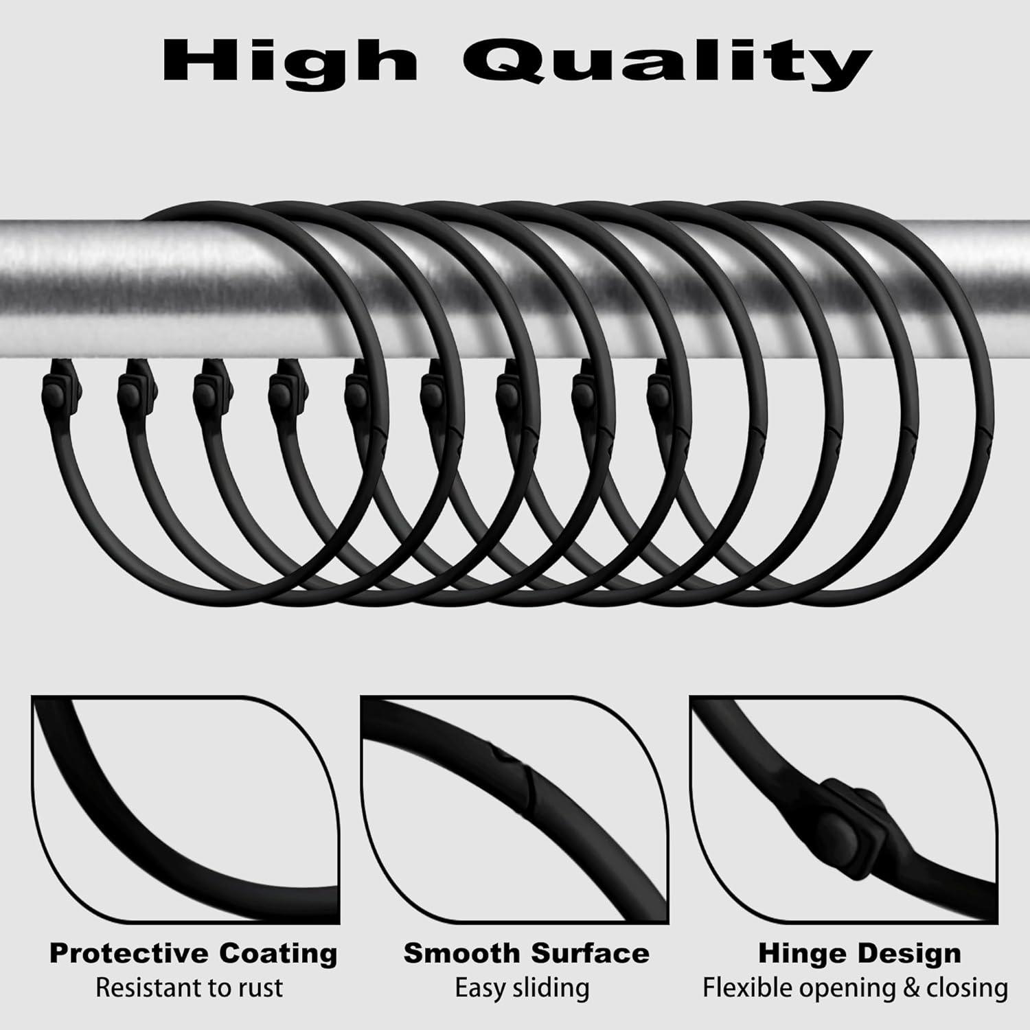 Dznils Rustproof Round Metal Shower Curtain Hooks Rings, Black, Set of 24