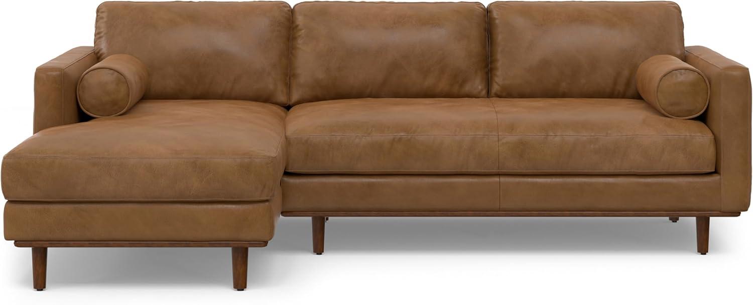 Caramel Brown Leather Left Sectional Sofa with Pillow-top Arm