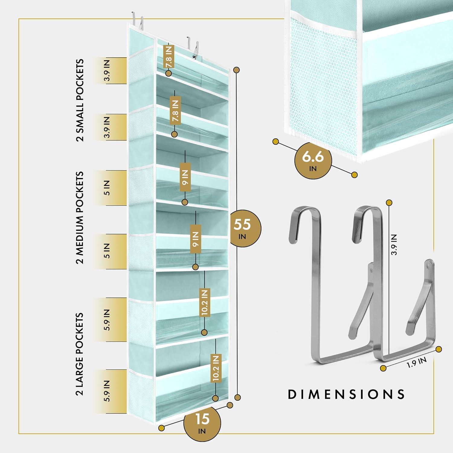 HOMELUX THEORY 2 PC Heavy Duty Over the Door Organizer 55x14x6.7, 6 Large Front & 12 Side Pockets, Hanging Storage Closet Door Organizer for Bedroom, Bathroom and Baby Nursery Storage (Light Gray)