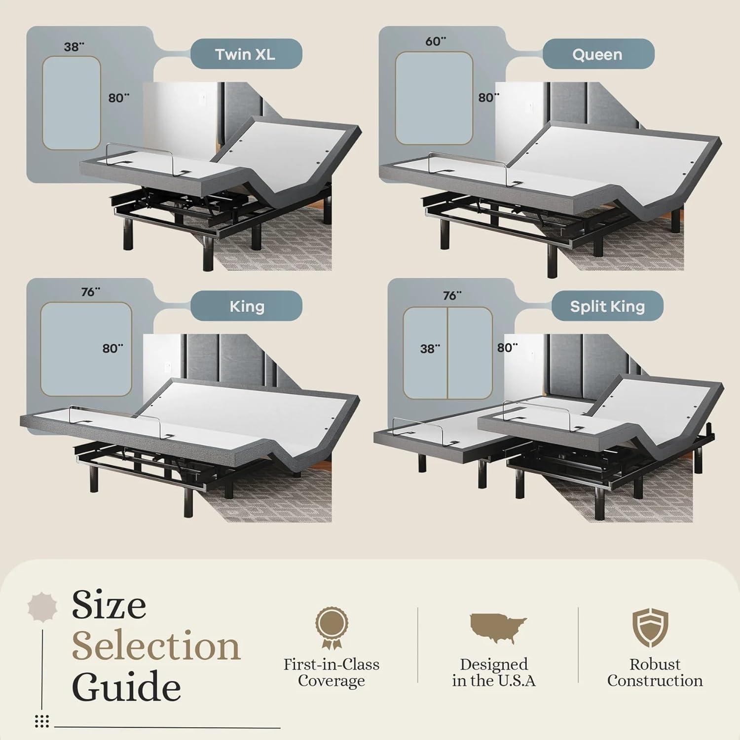 Adjustable Split King Metal Frame with Massage and USB Ports