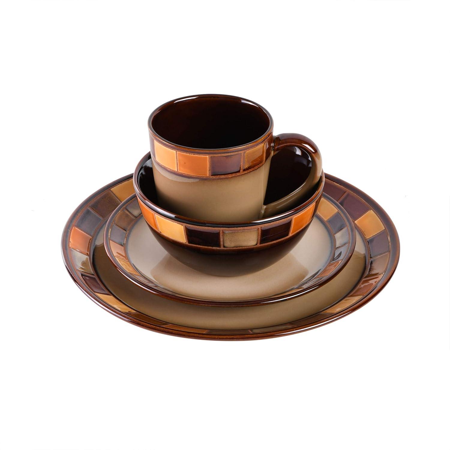 Gibson Elite Casa Estebana 16 Piece Dinnerware Plates, Bowls, & Mugs Set, Cream