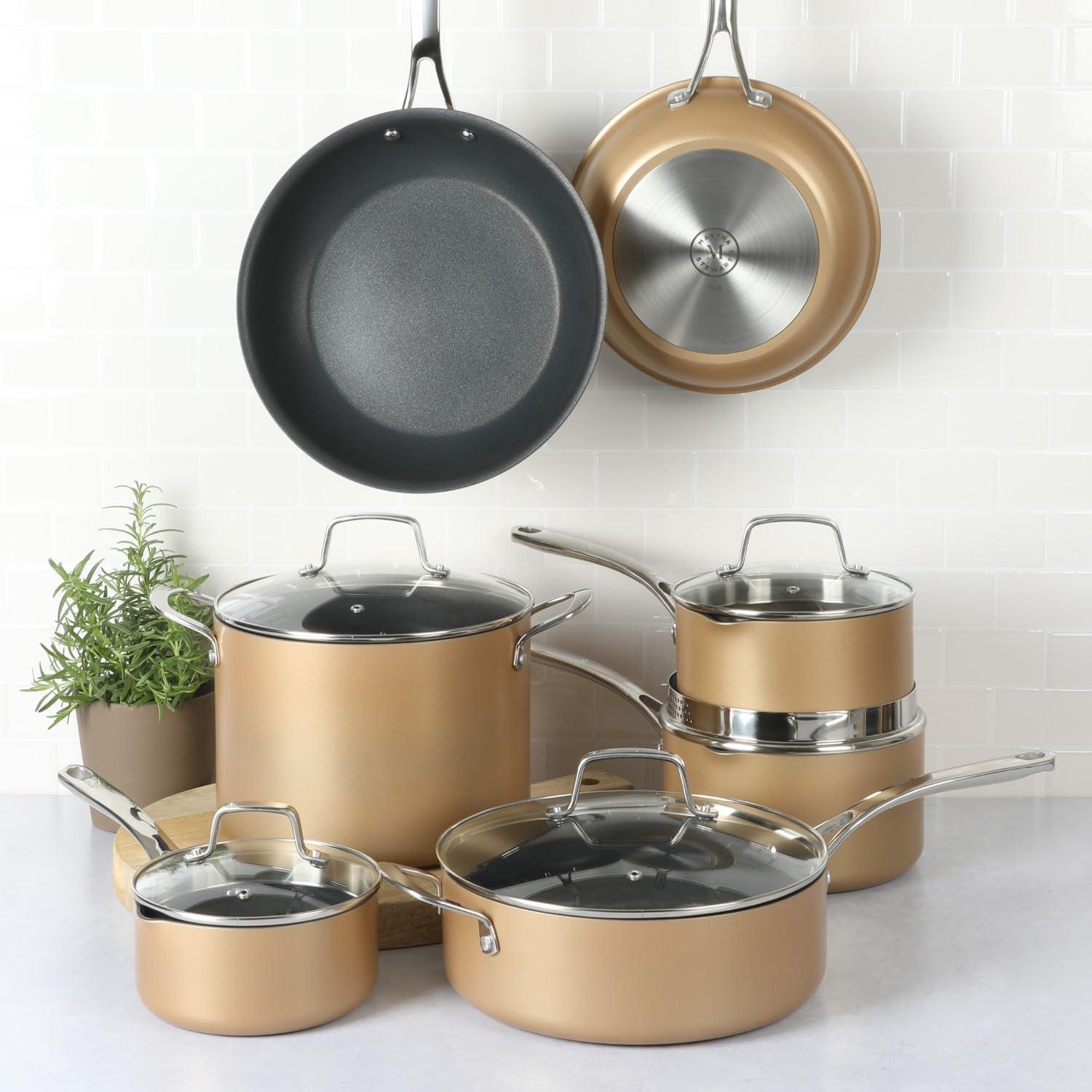 Martha Stewart 12pc Aluminum Hard Anodized Nonstick Cookware Set Copper Black Interior: Induction Safe, Skillets & Pans