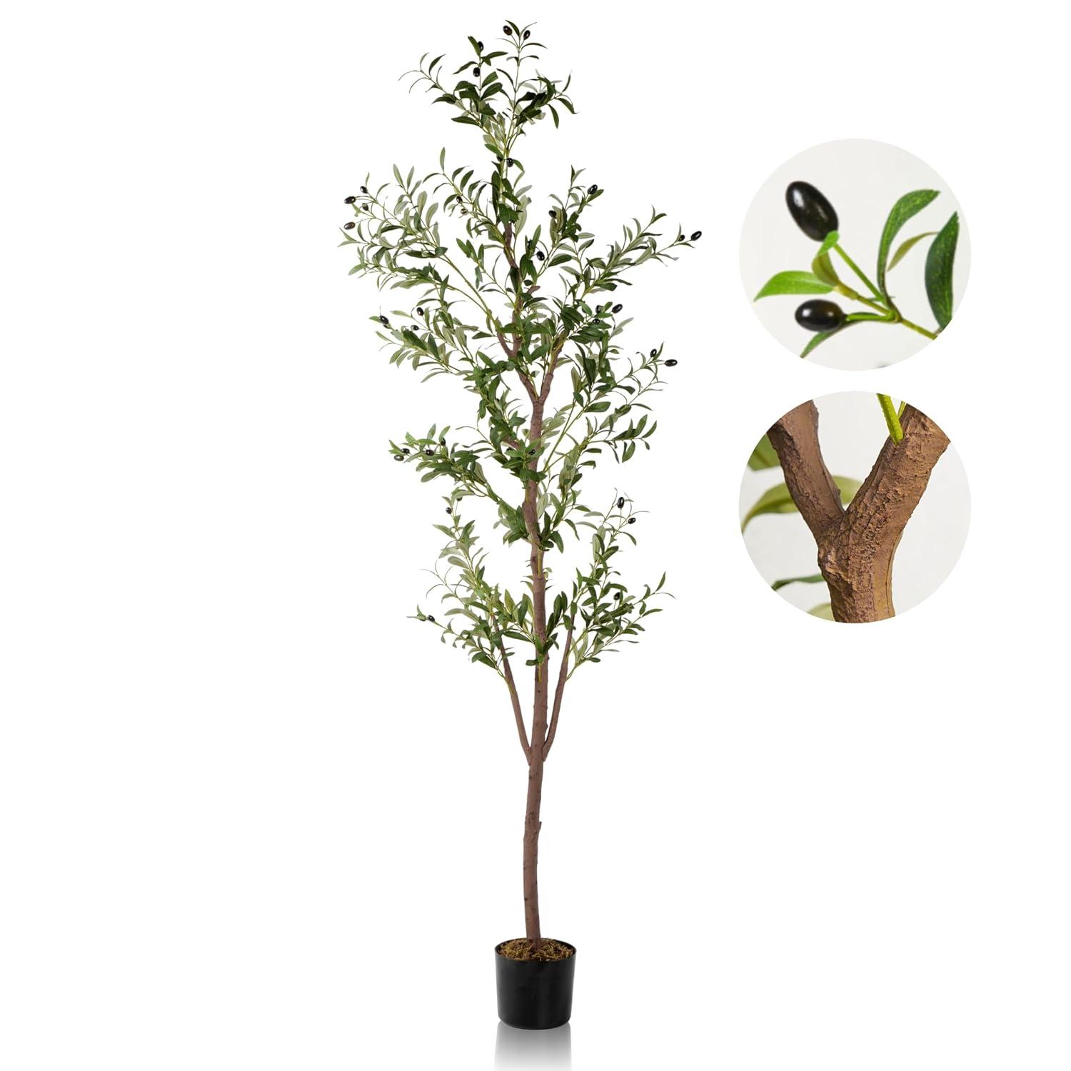 Aritizone Artificial Olive Tree 7FT Tall Fake Olive Tree with Adjustale Branches Artificial Tree for Modern Home Office Living Room Floor Decor Indoor (7FT)
