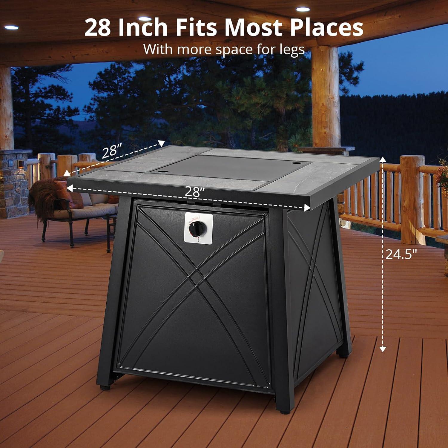 28-Inch Black Stone Gas Fire Pit Table with Stainless Steel Burners