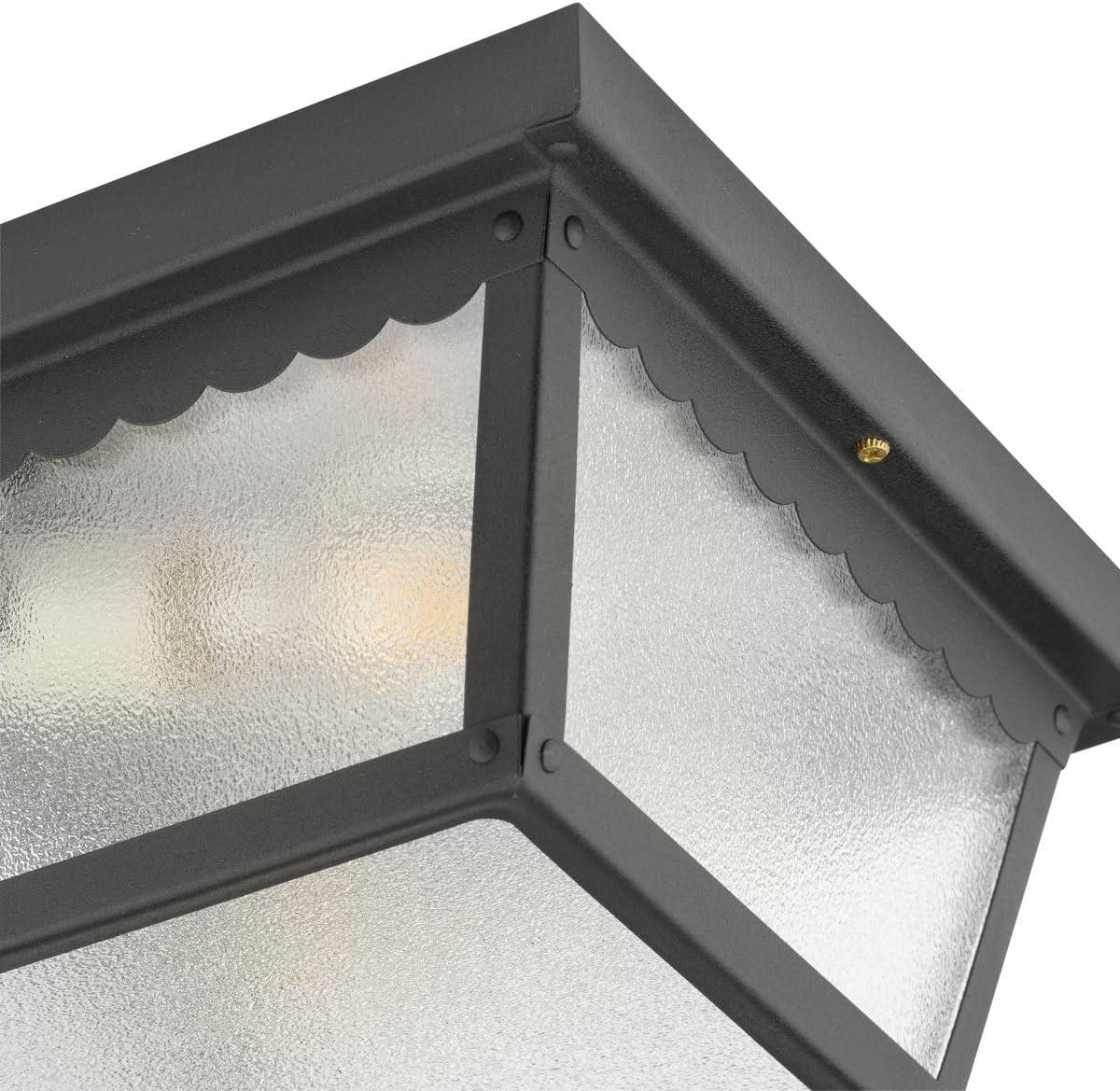 Progress Lighting, Recessed Collection, 2-Light Ceiling Mount, Matte Black, Textured Glass, Scalloped Edge
