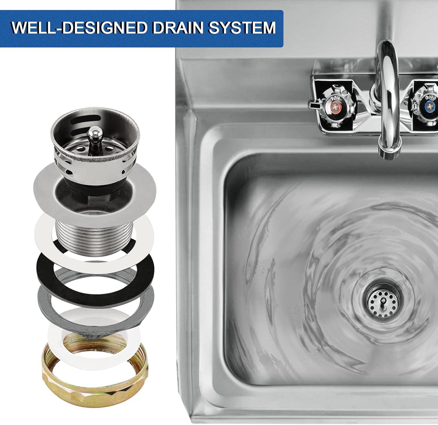 Tangkula Stainless Steel Sink NSF Wall Mount Hand Washing Sink with Faucet & Side Splash