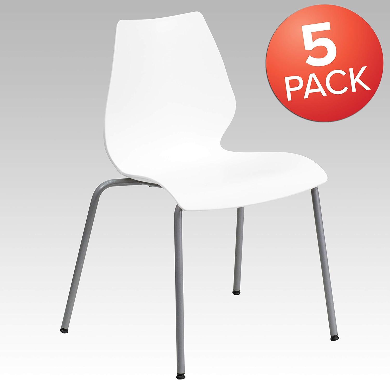 White Ergonomic Metal Stacking Chairs, Set of 5