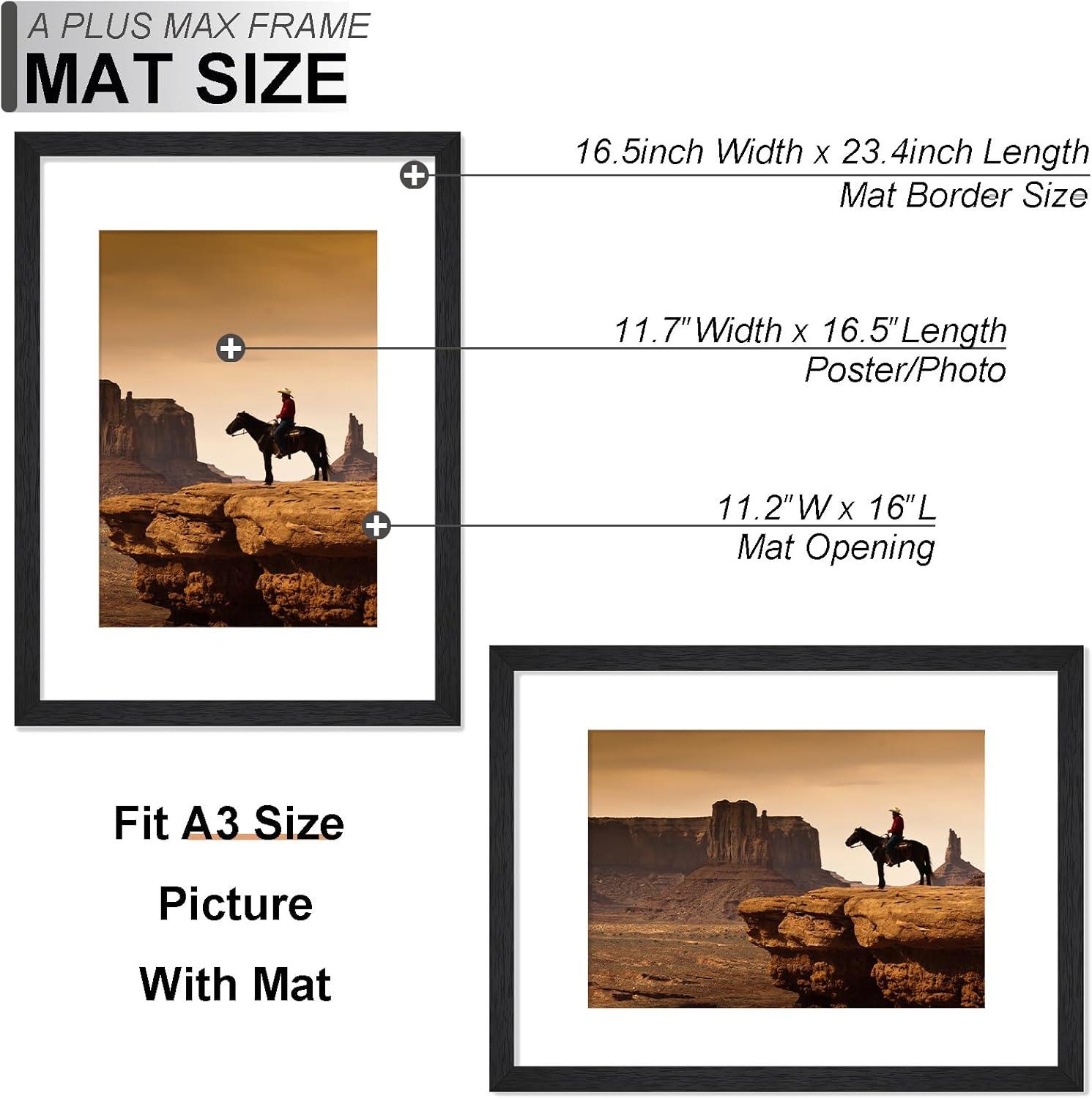 A PLUS MAX 20x24 Picture Frame with mat for 16x20 Picture with Polished Plexiglass Horizontal and Vertical Formats with Included Hanging Hardware-Black