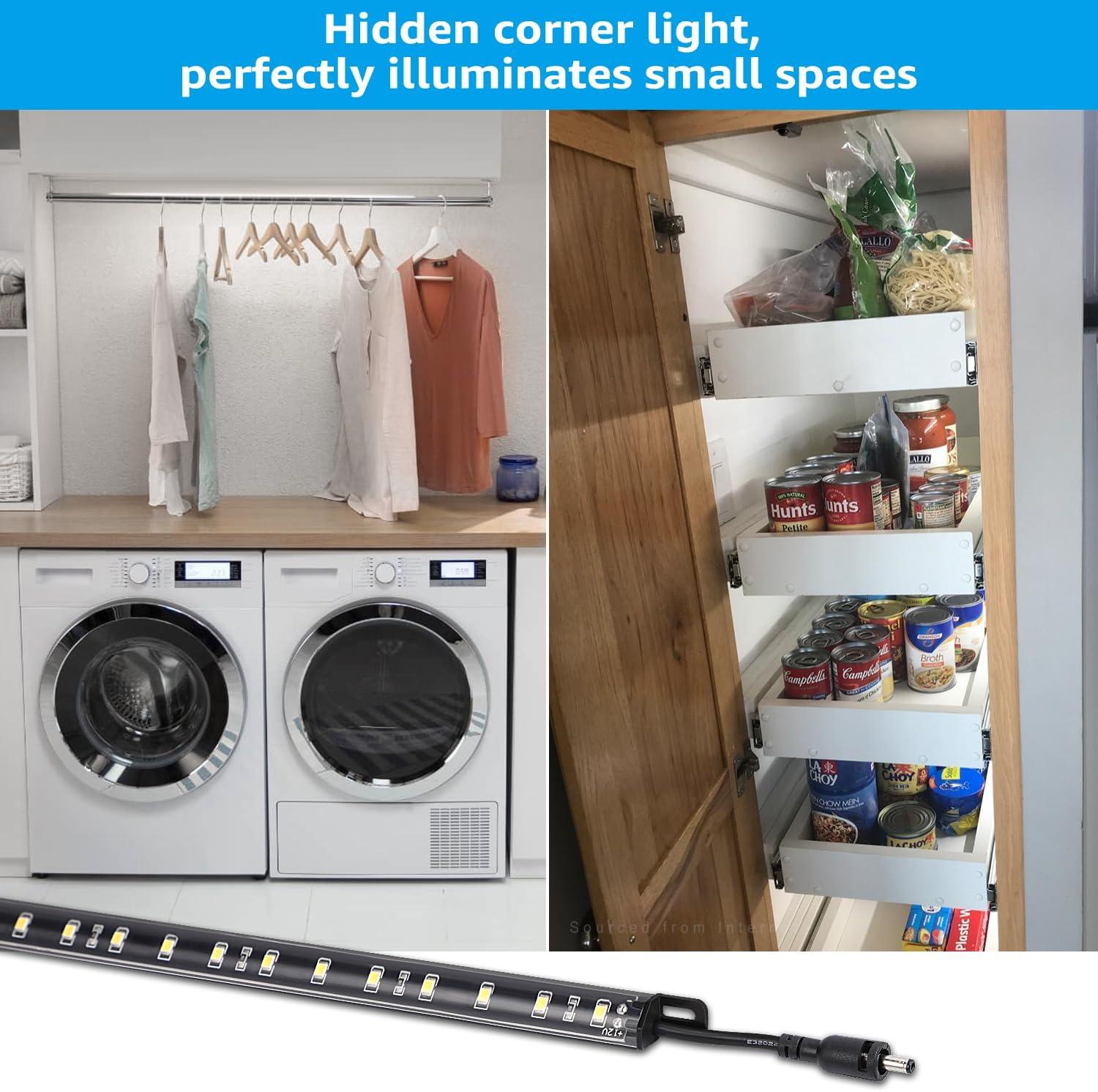 LED Safe Lighting Kit for Under Cabinet, Gun Safe, Shelf, Showcas, (4) 12 Inch Linkable Light Bars + Rocker Switch + UL Adapter, 3000K Warm White, Pack of 4