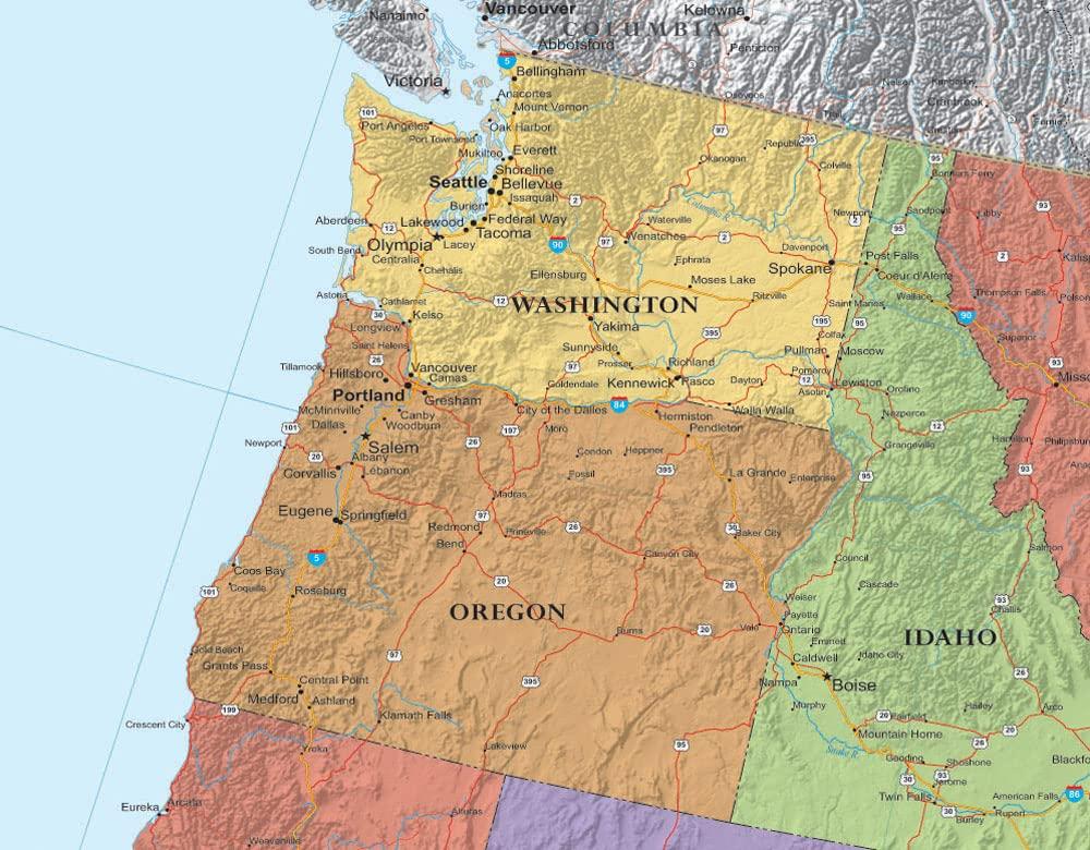 Laminated 50" x 32" United States Wall Map Poster with 3D Relief