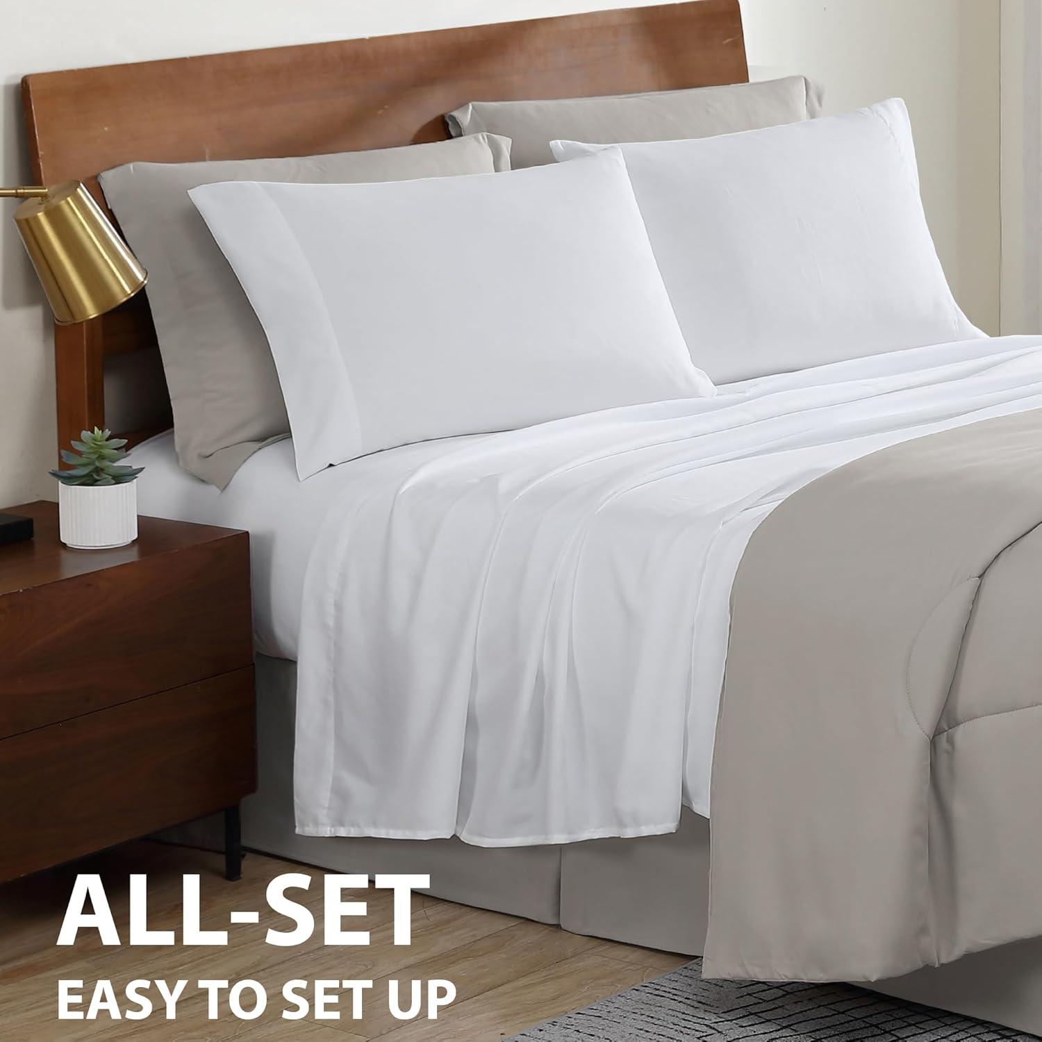 Swift Home | 8-Piece Ultra Soft Solid Bed-In-A-Bag Bedding Set Taupe Queen