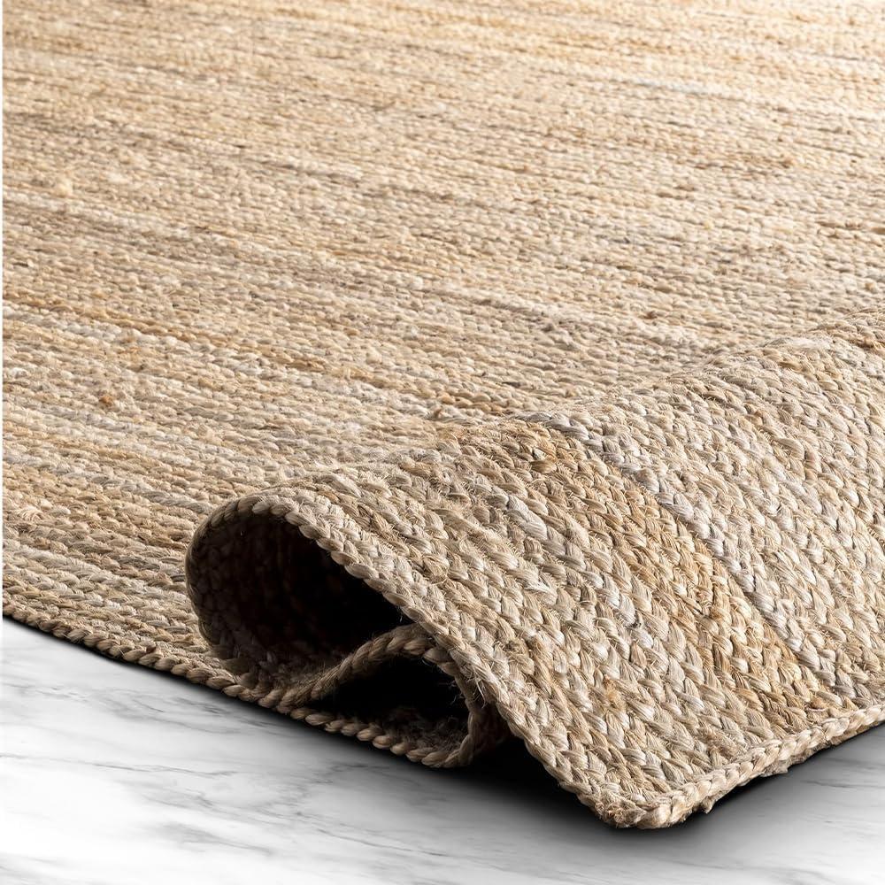 Nuloom 9x12 Elfriede Jute & Cotton Hand Woven Indoor Area Rug, Natural, Solid Rustic Farmhouse Style Natural Fiber Bedroom, Living Room,