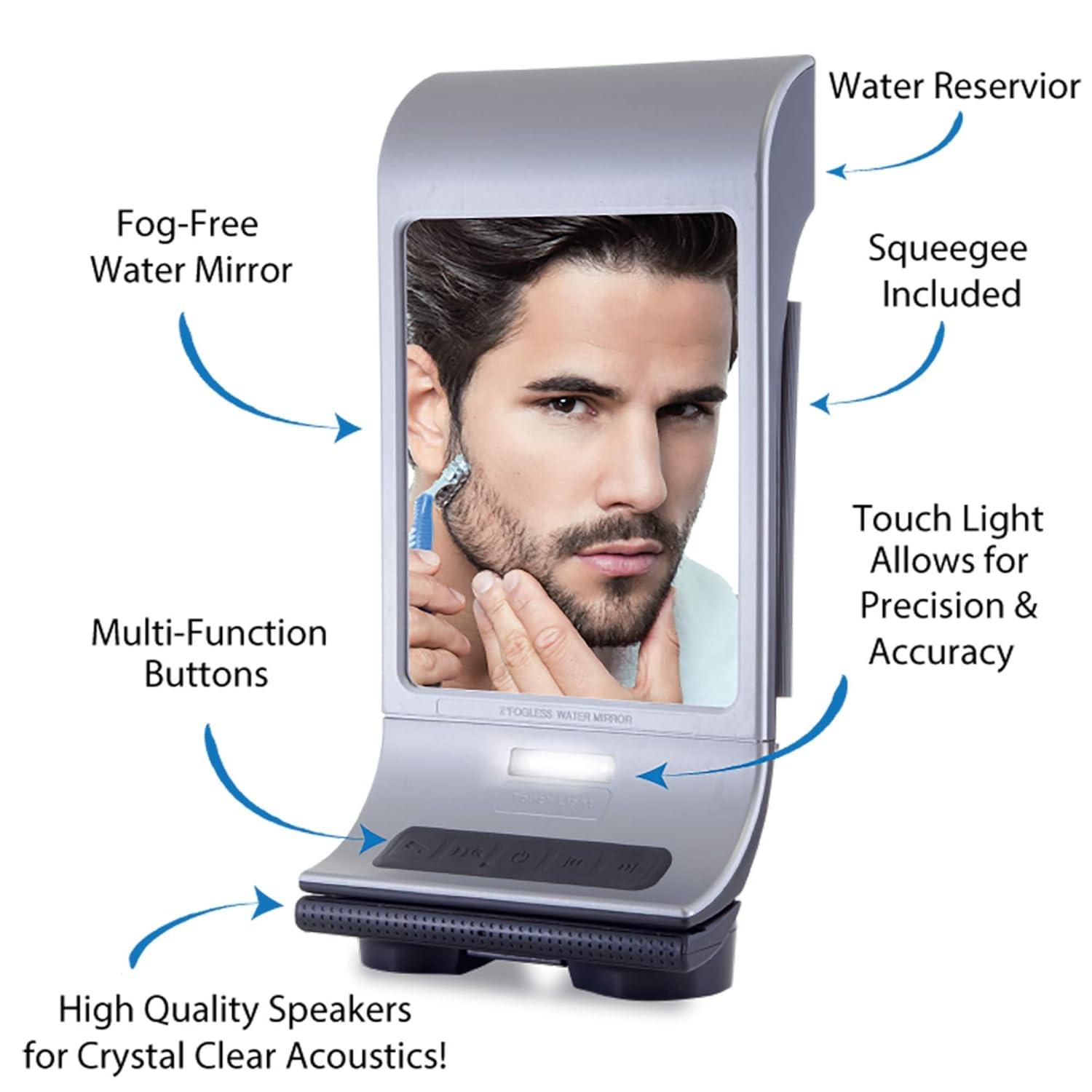 Zadro Fogless Lighted Shower Mirrors w/ Wall Mount & Bluetooth Speaker