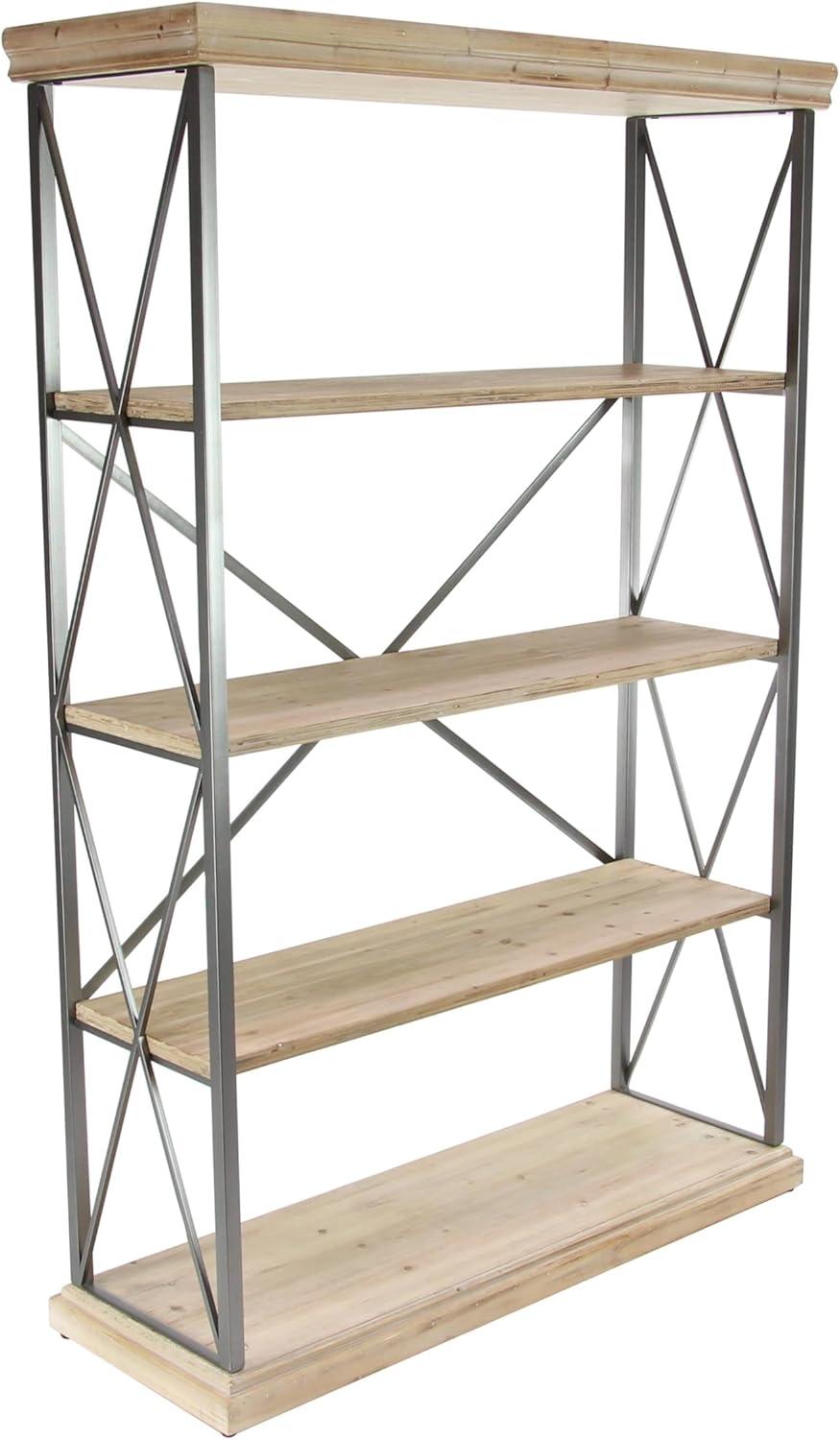 72" Farmhouse 4 Tier Shelf Brown - Olivia & May: Industrial Style Hardwood Bookcase with Storage Bins