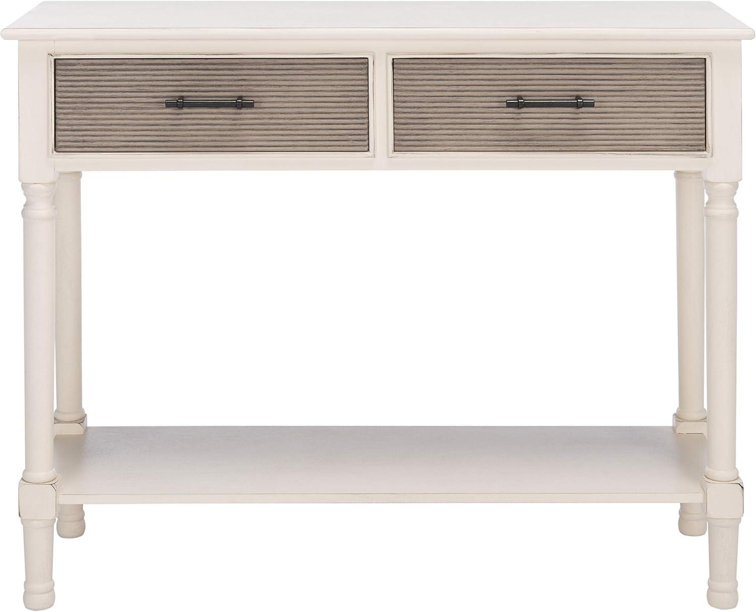 SAFAVIEH Ryder Solid 2 Drawer Console Table, Distressed White/Griege