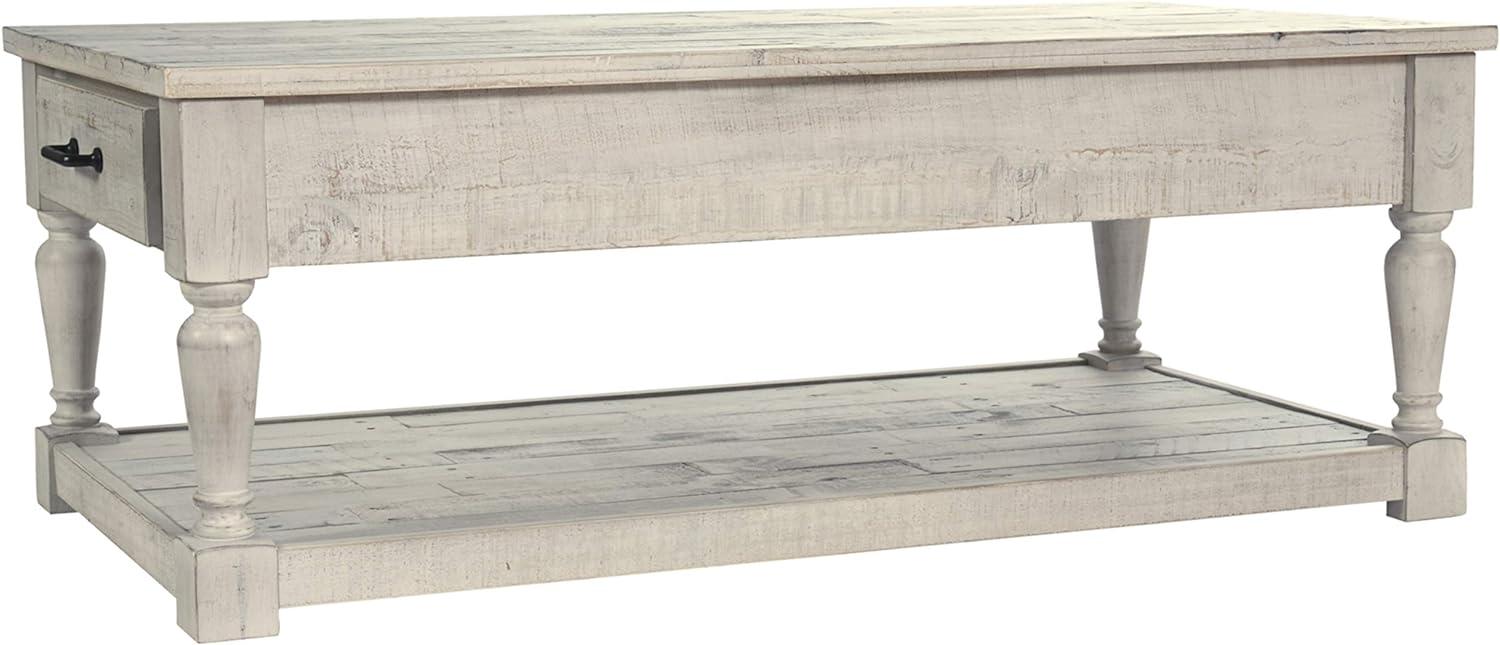 Shawnalore Rectangular Cocktail Table White Wash - Signature Design by Ashley: Solid Pine, Farmhouse Style, Storage Shelf