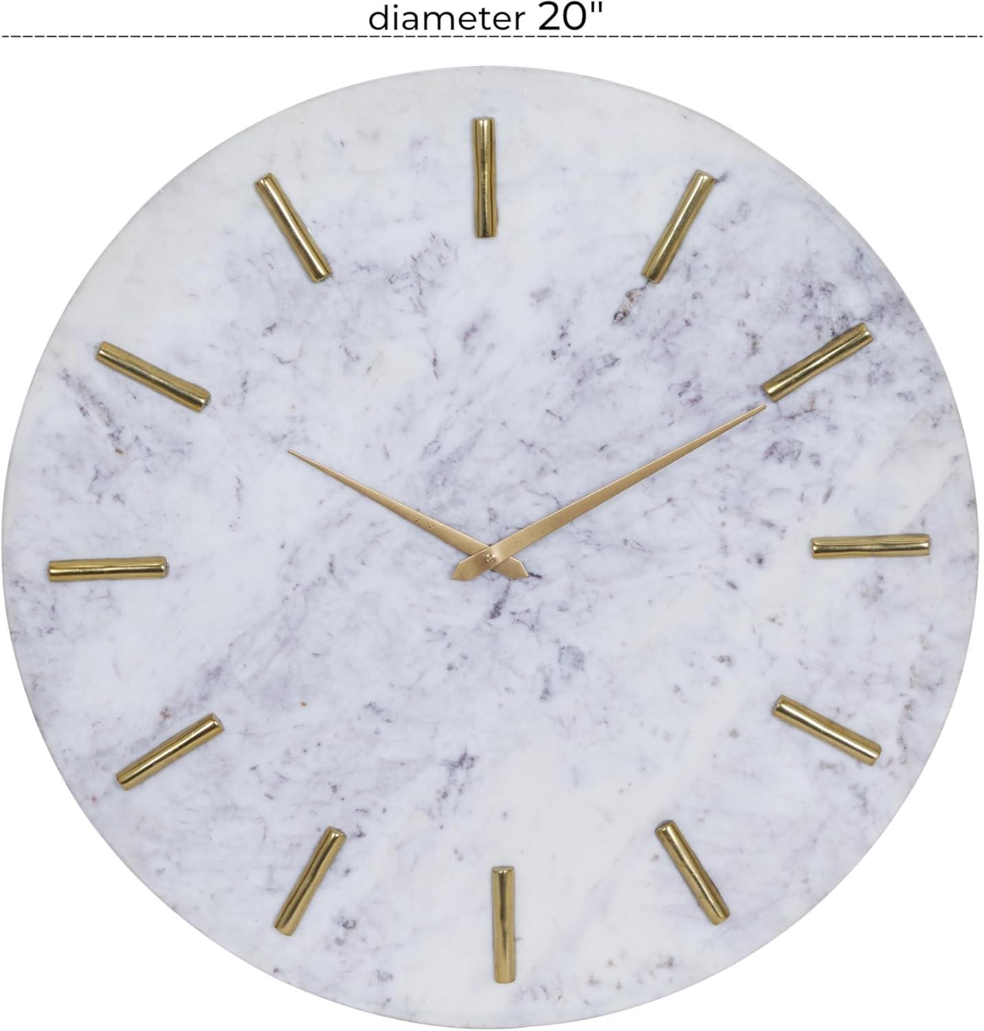 CosmoLiving by Cosmopolitan Marble Decorative Wall Clock with Gold Metal Accents