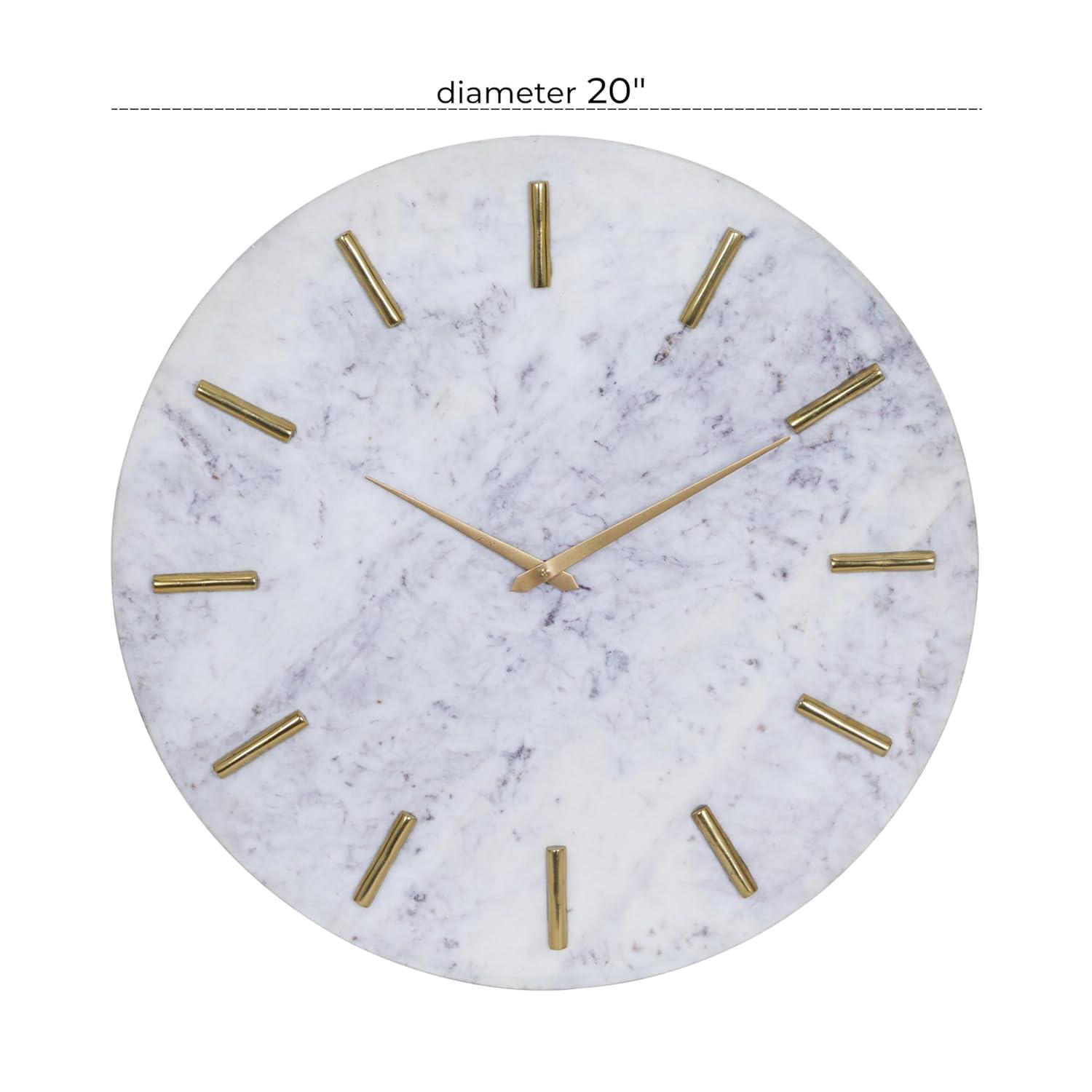 CosmoLiving by Cosmopolitan Marble Decorative Wall Clock with Gold Metal Accents