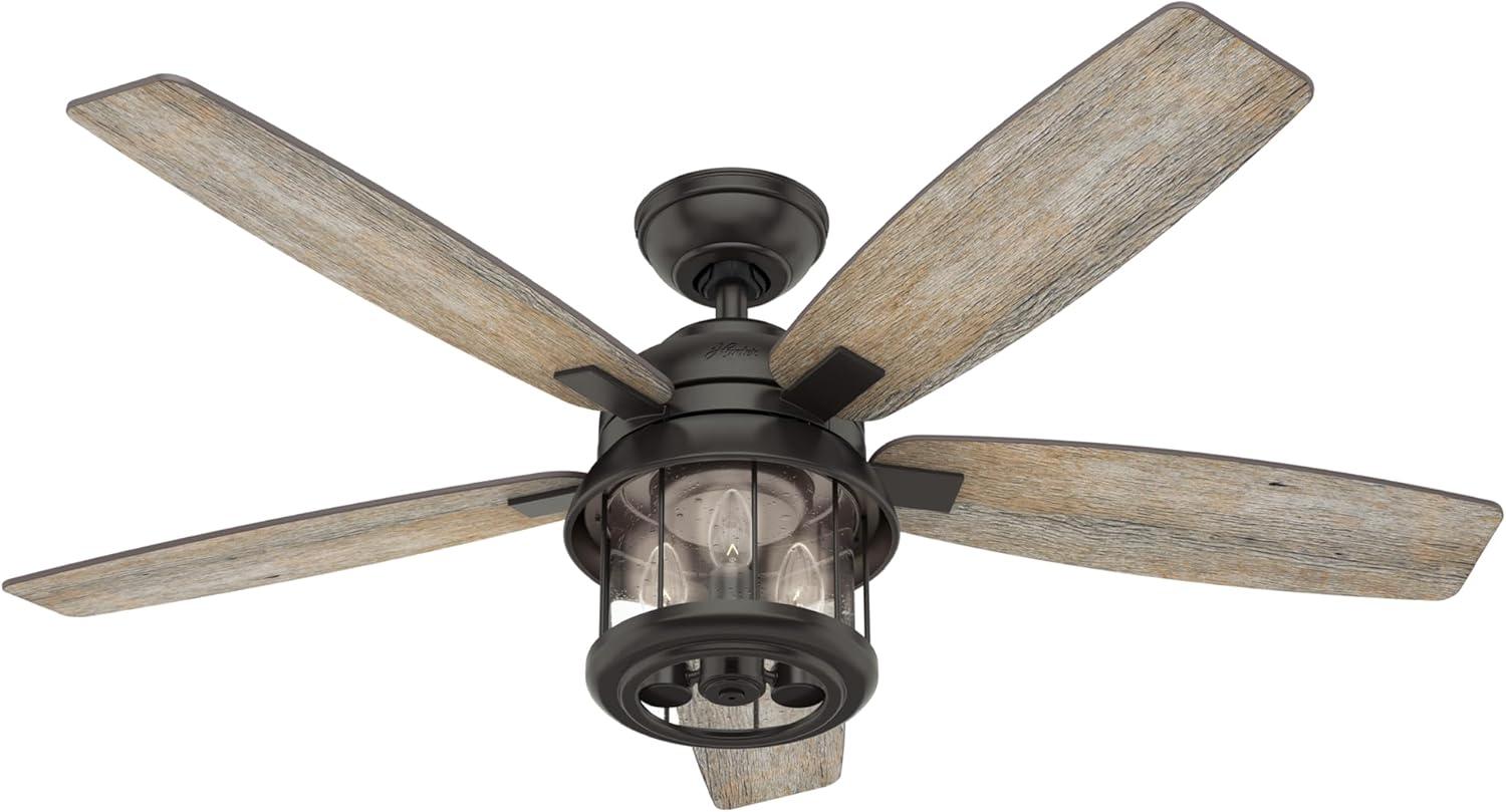 52" Coral Bay 5 - Blade Outdoor Standard Ceiling Fan with Remote Control and Light Kit Included