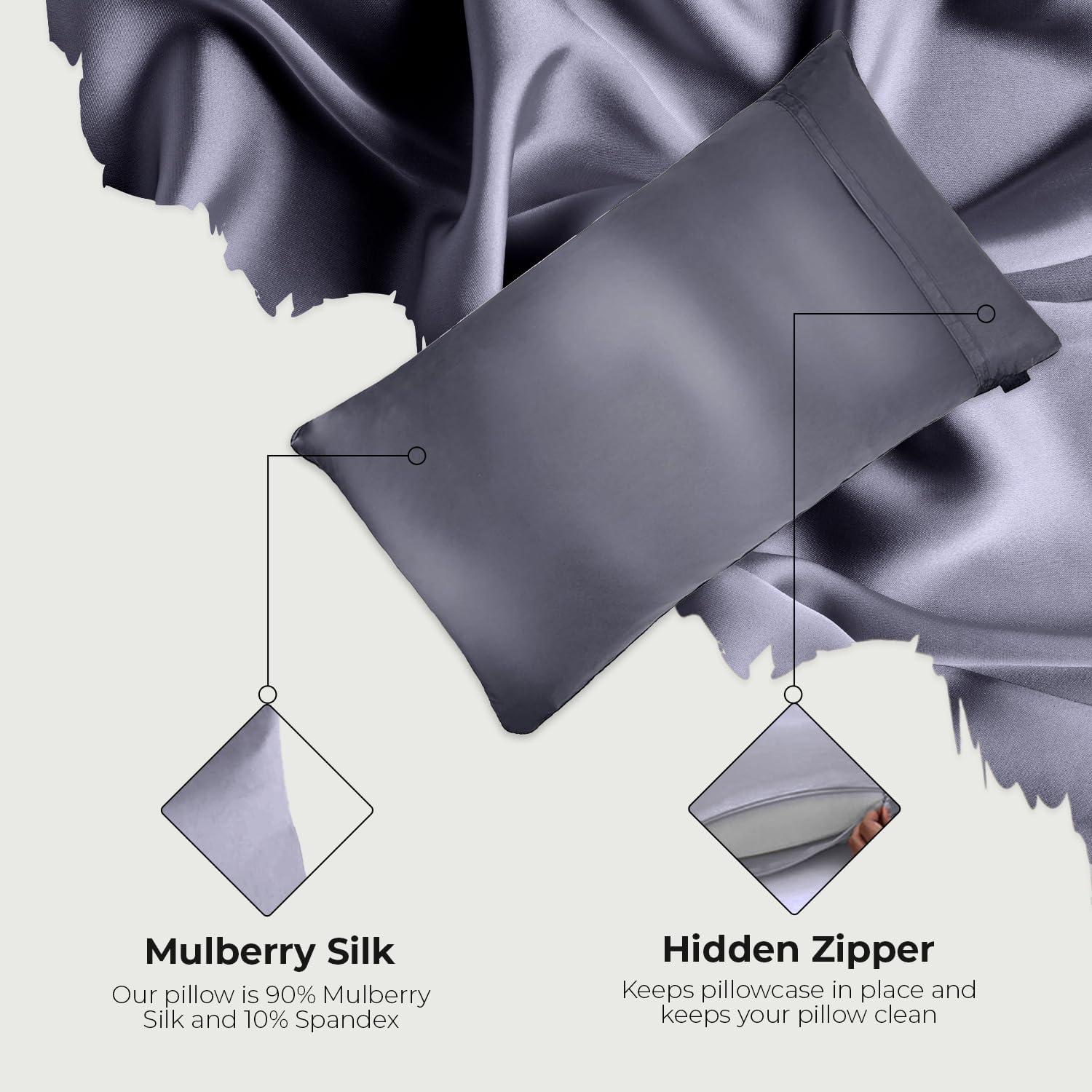 Discover Night LLC NIGHT Silk Washable Pillowcase - Luxury Mulberry Silk Pillow Covers for Skin and Hair Silver - King