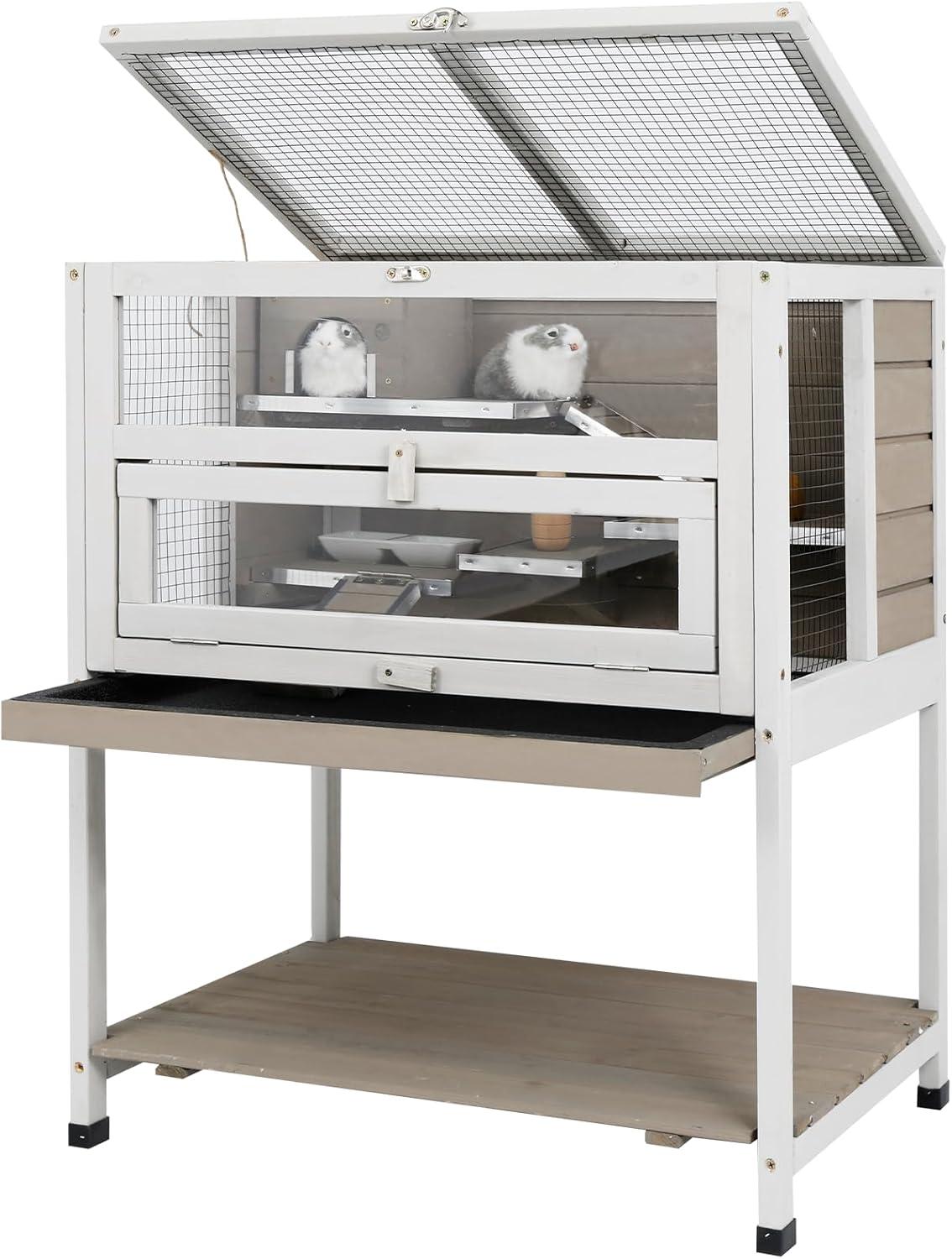 PETSCOSSET 3-Tier Wooden Hamster Cage with Storage Shelf Indoor Outdoor Large Guinea Pig Cage House and Habitat