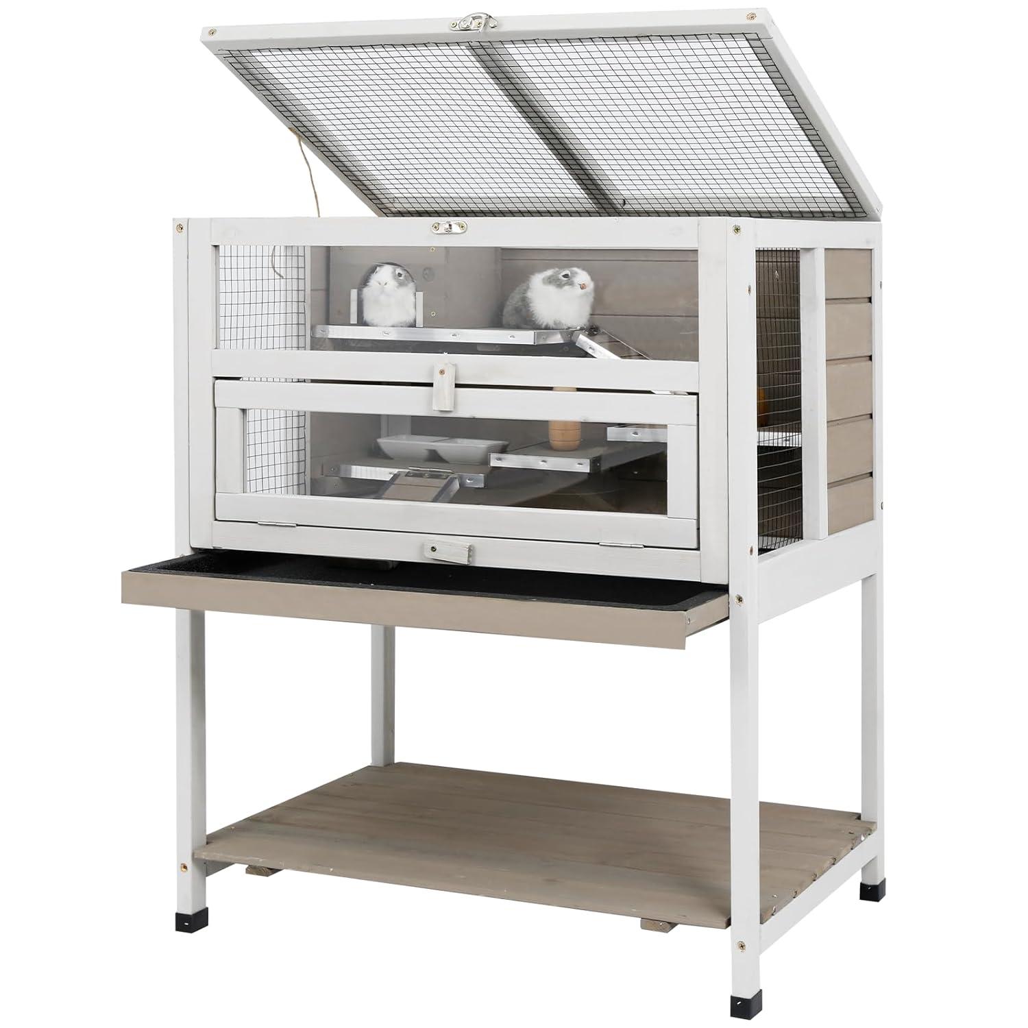 PETSCOSSET 3-Tier Wooden Hamster Cage with Storage Shelf Indoor Outdoor Large Guinea Pig Cage House and Habitat