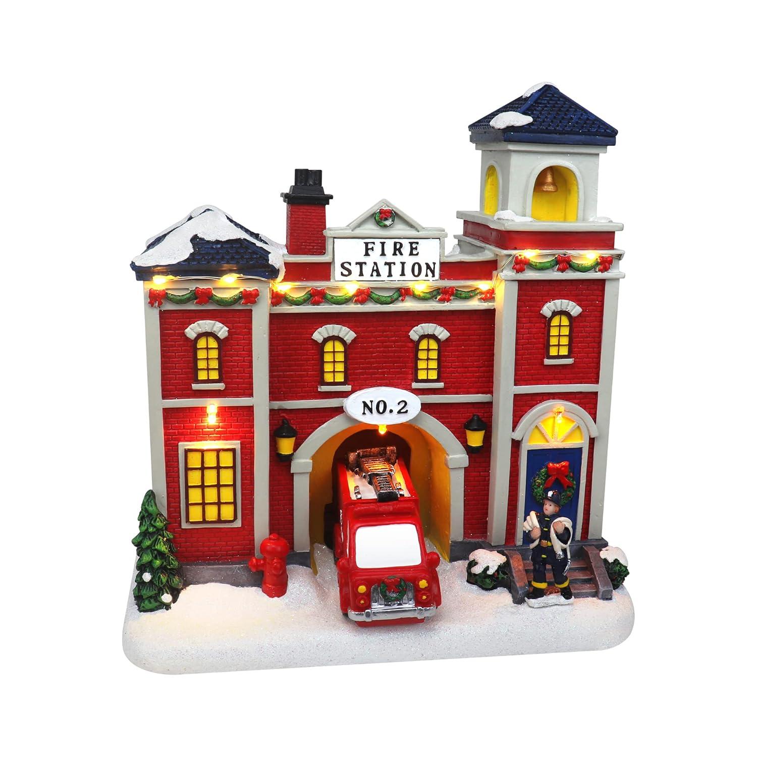 Christmas Village Animated Fire Station Pre-lit Musical Snow Village Collectible Building Perfect Addition to Your Christmas Indoor Decorations & Holiday Displays (Moving Truck)