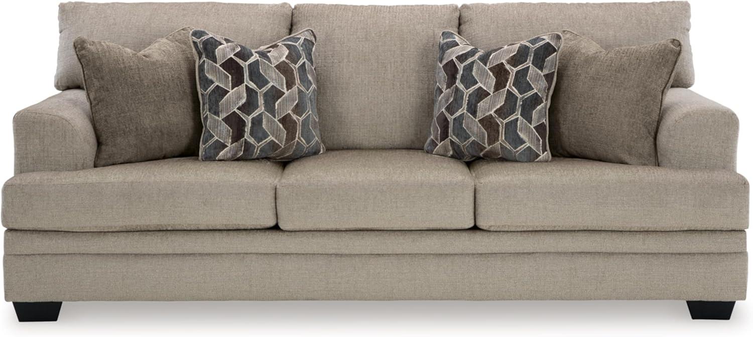 Taupe Fabric Stationary Sofa with Pillow Back and Toss Pillows