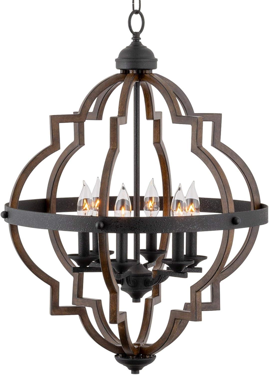 Capistrano 28" Walnut and Black Farmhouse Chandelier