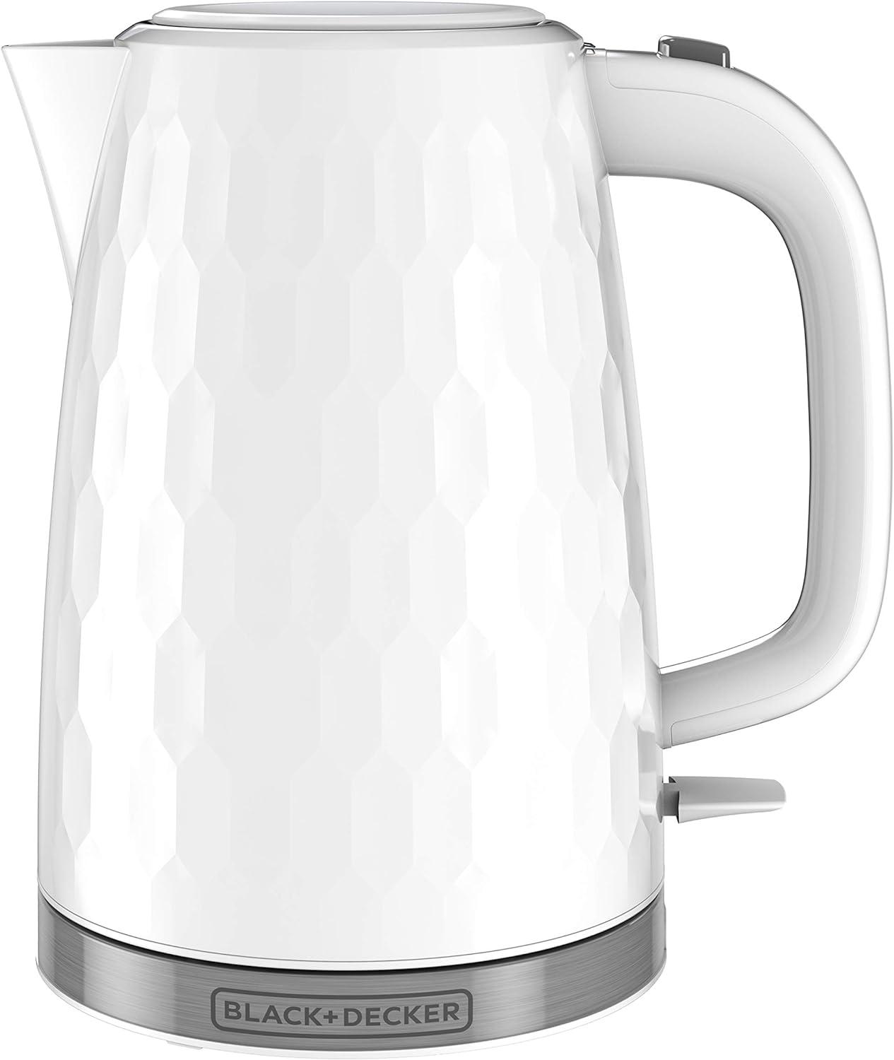 BLACK+DECKER Honeycomb Collection Rapid Boil 1.7L Electric Cordless Kettle with Premium Textured Finish, White, KE1560W