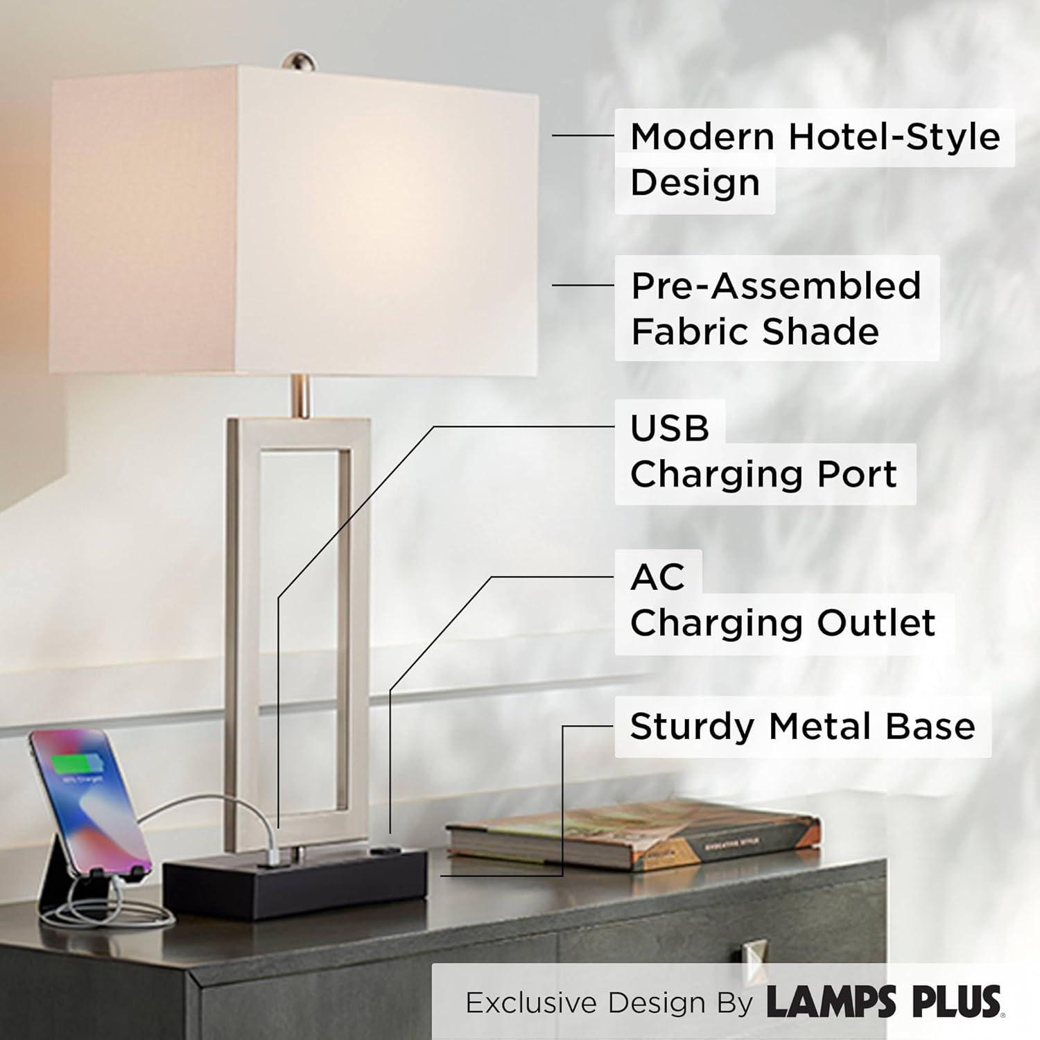 360 Lighting Todd Modern Table Lamp 30" Tall Steel Open Rectangle with USB and AC Power Outlet in Base White Shade for Bedroom Living Room Bedside