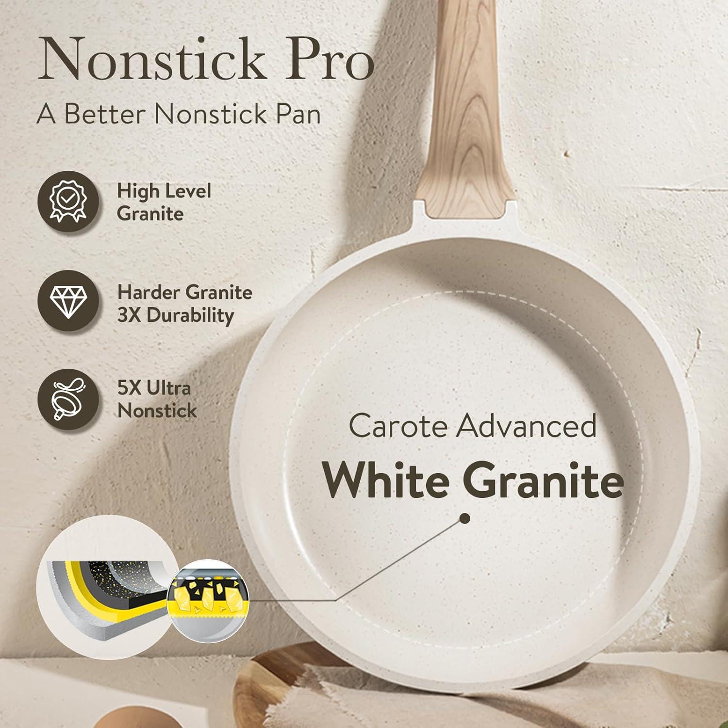 CAROTE Pots and Pans Set Nonstick, White Granite Induction Kitchen Cookware Set, 11 Pcs