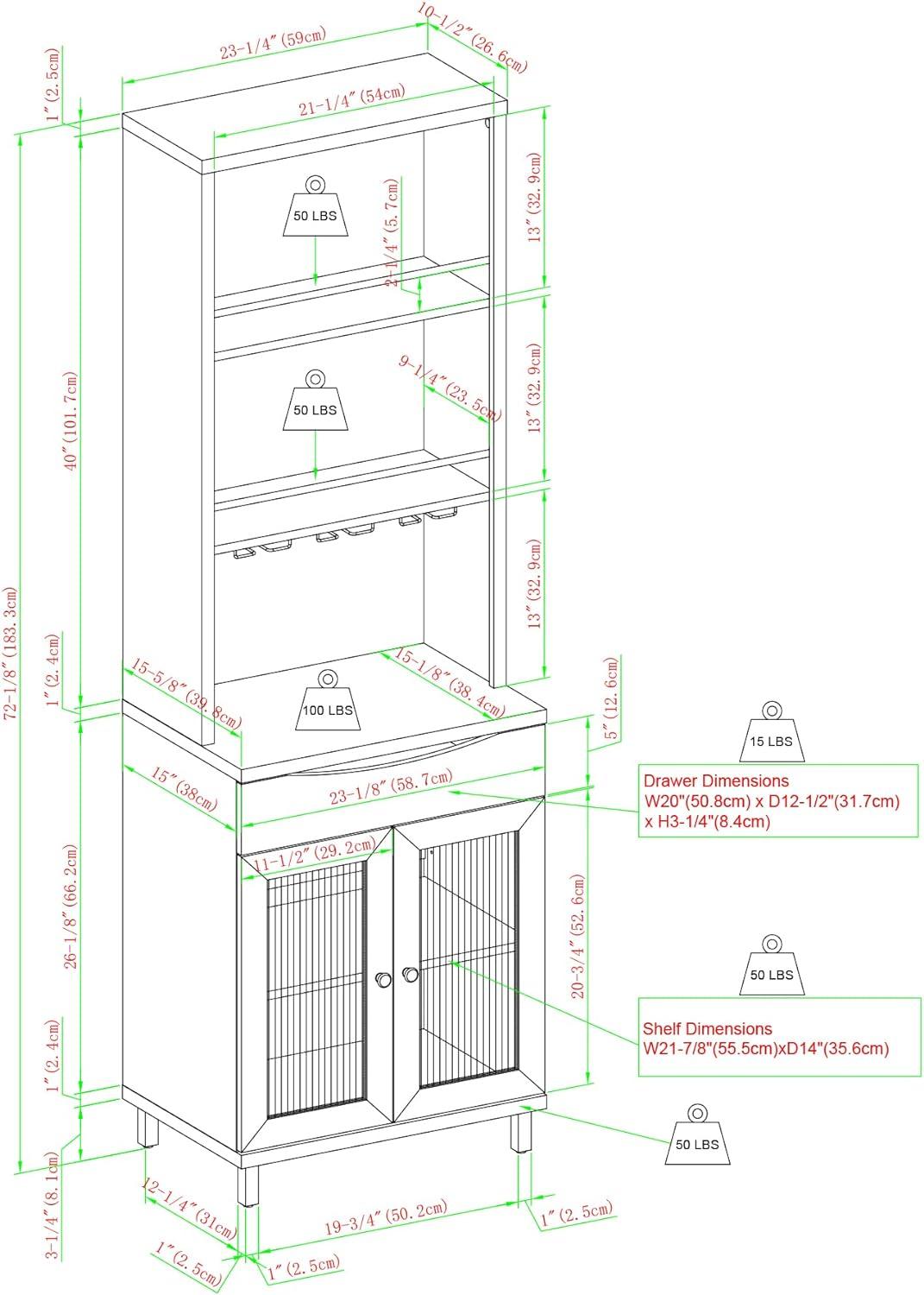 Modern Dark Walnut 72" Wine Storage Hutch with Glass Doors