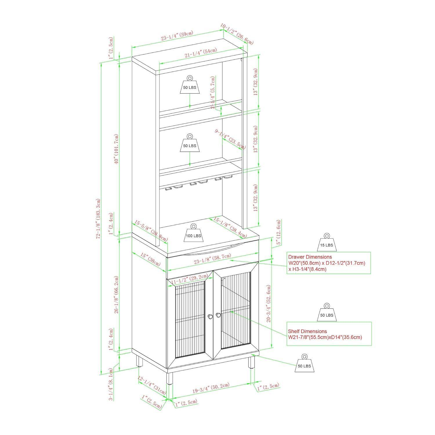 Walker Edison 72” Contemporary Wine Storage Hutch Bar Cabinet, Dark Walnut