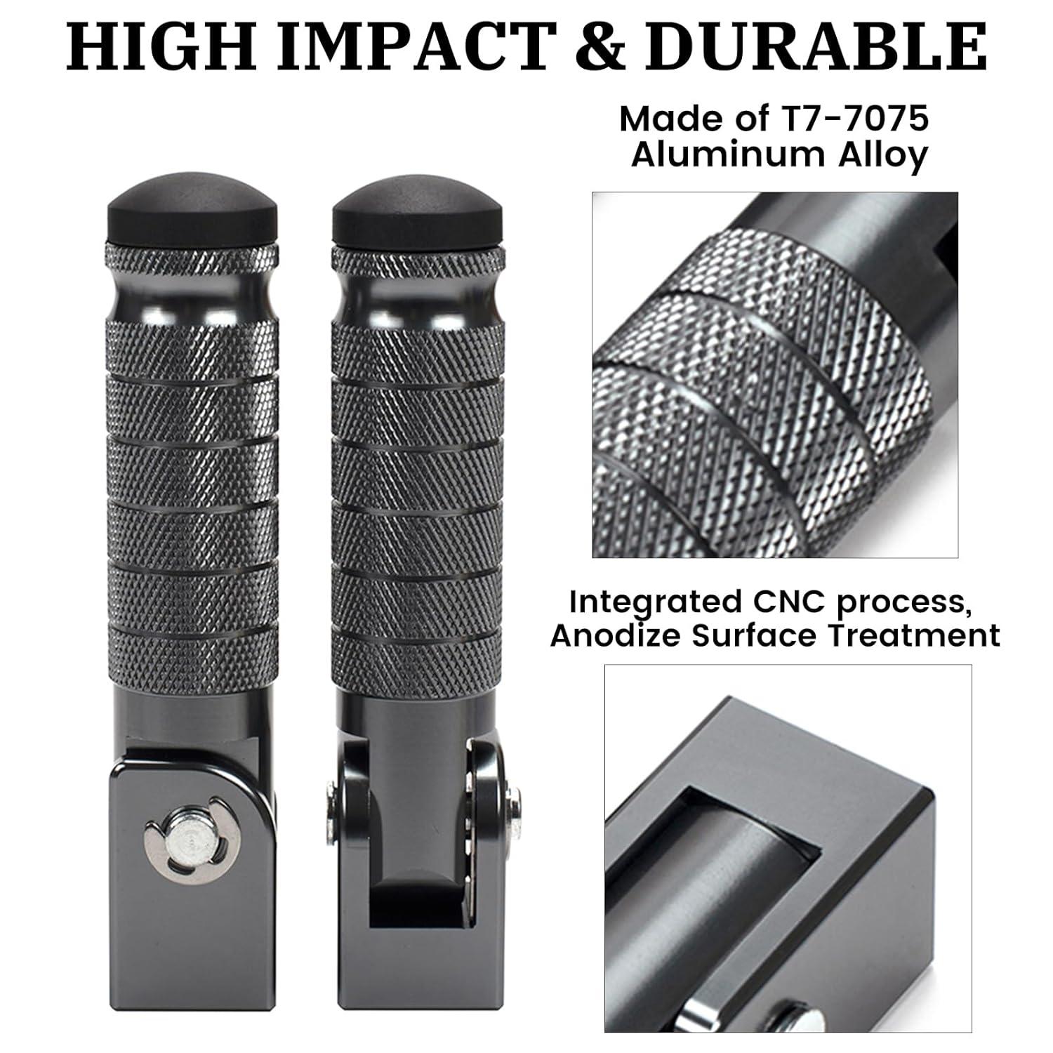 XINGWU M8 Motorcycle Foot Pegs 90 Degree Foldable Footpegs CNC Anti-Skid Footrest Universal for Yamaha Honda Suzuki Aprilia Electric Car Motorbike Mini Bike Dirt Pit Bike Passenger Pedal (Black)