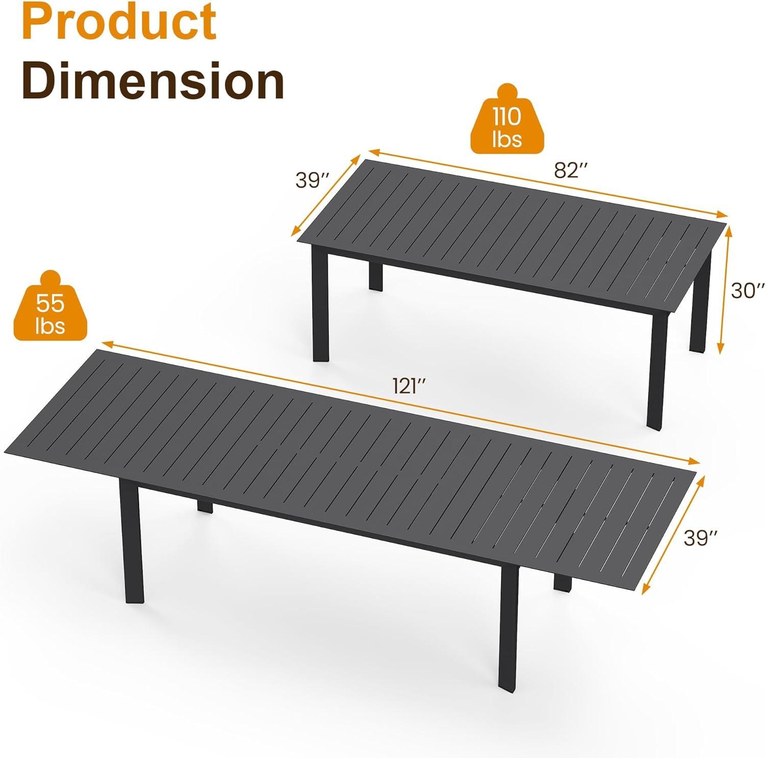 Superjoe Patio Expandable Table Dining Set for 4 to 10, Aluminum Outdoor Dining Table, Rectangular Patio Metal Table with Umbrella Hole for Backyard Porch, Deck ＆ Garden, Easy Assembly, Dark Grey
