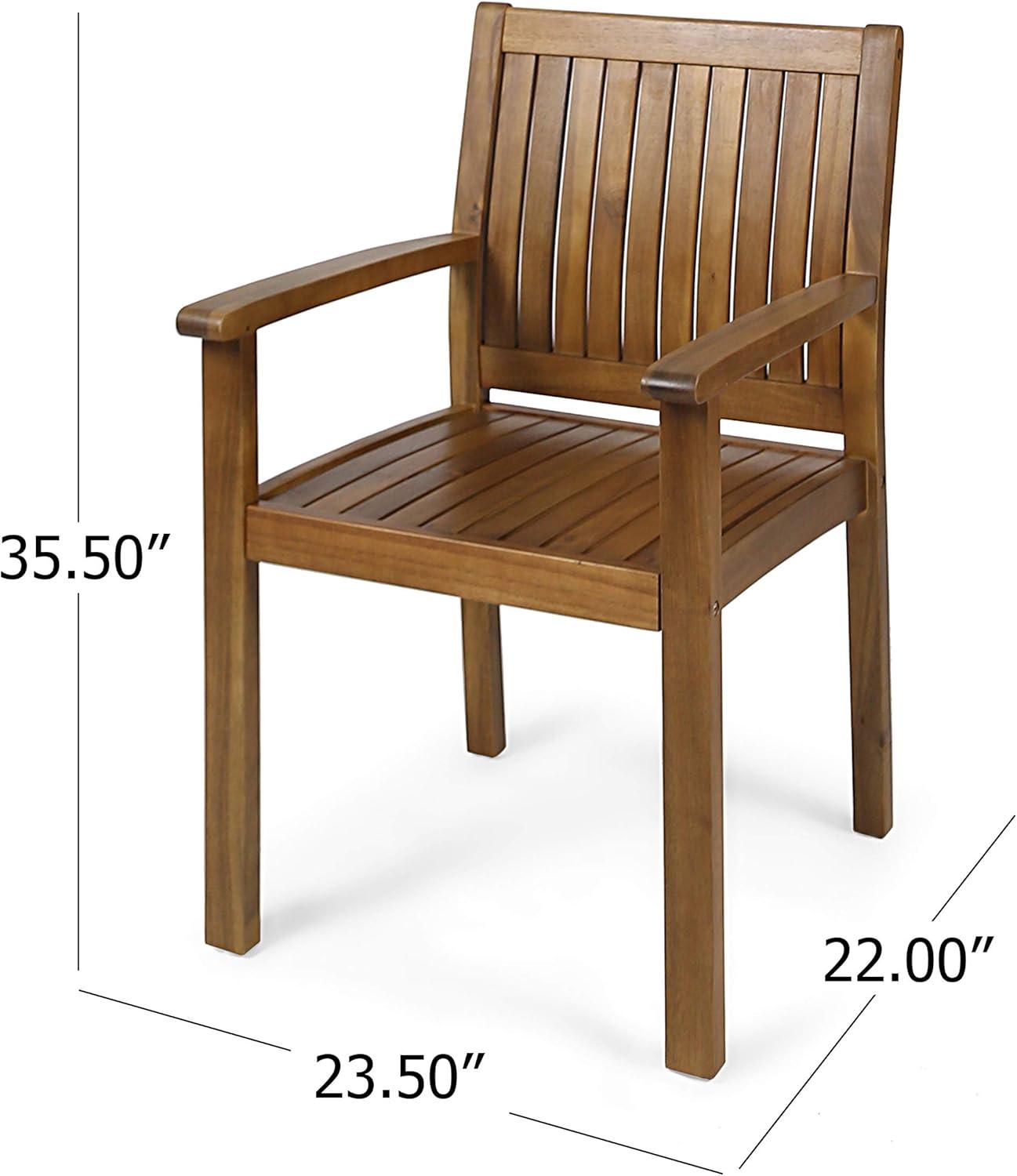 Teak Finish Acacia Wood Outdoor Dining Chairs, Set of 2