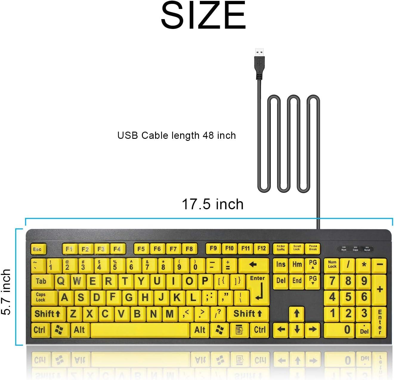 Large Print Computer Keyboard, Wired USB High Contrast Keyboard with Oversized Print Letters for Visually Impaired Low Vision Individuals (Yellow+Black)