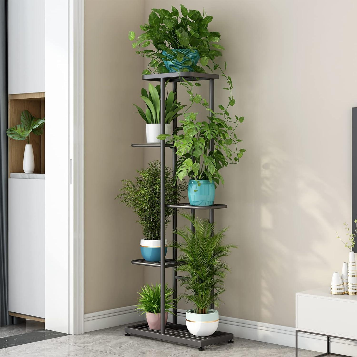 Dark Grey 5-Tier Metal Indoor Outdoor Plant Stand