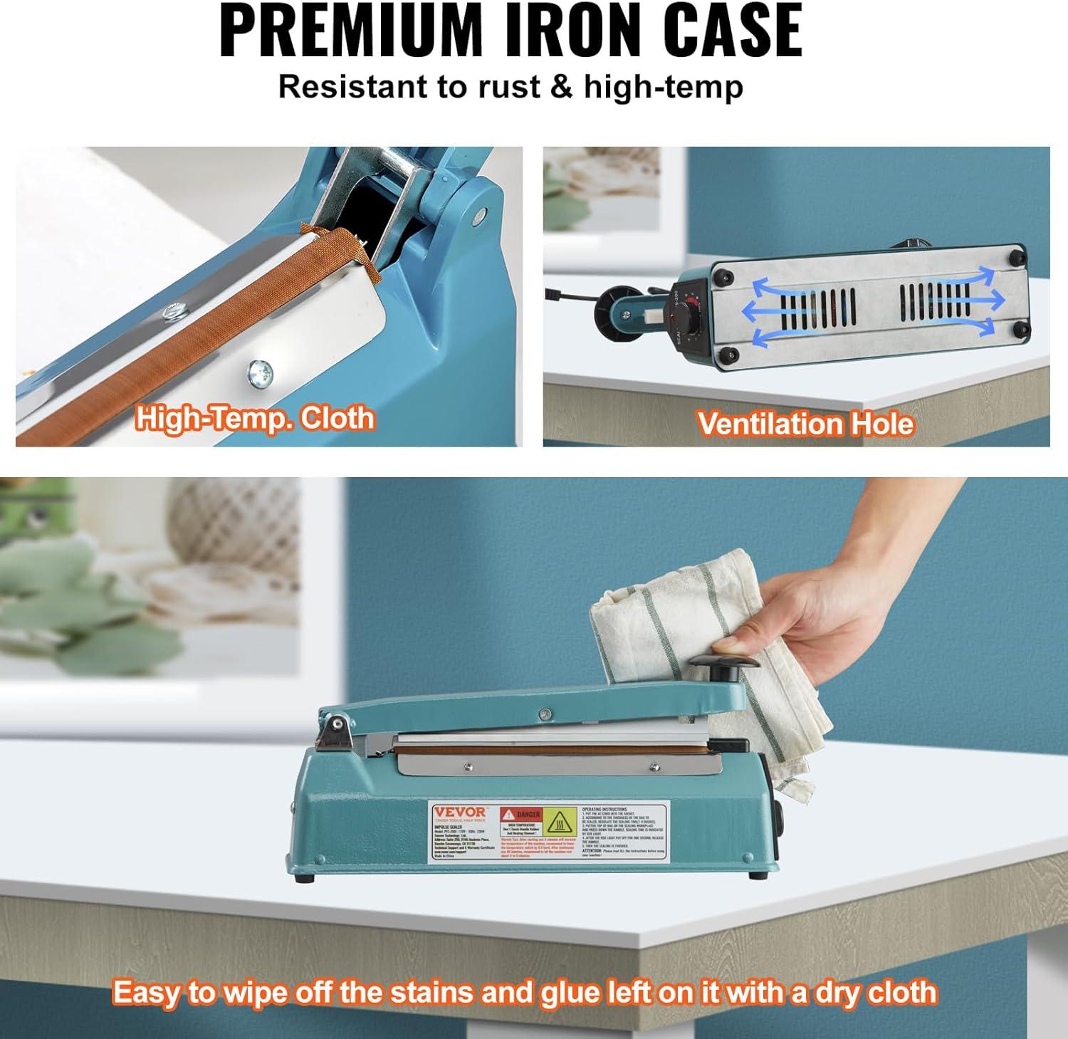 VEVOR VEVOR 8" Iron Hand Impulse Heat Sealer Machine Poly Bag Sealing for Plastic Bag