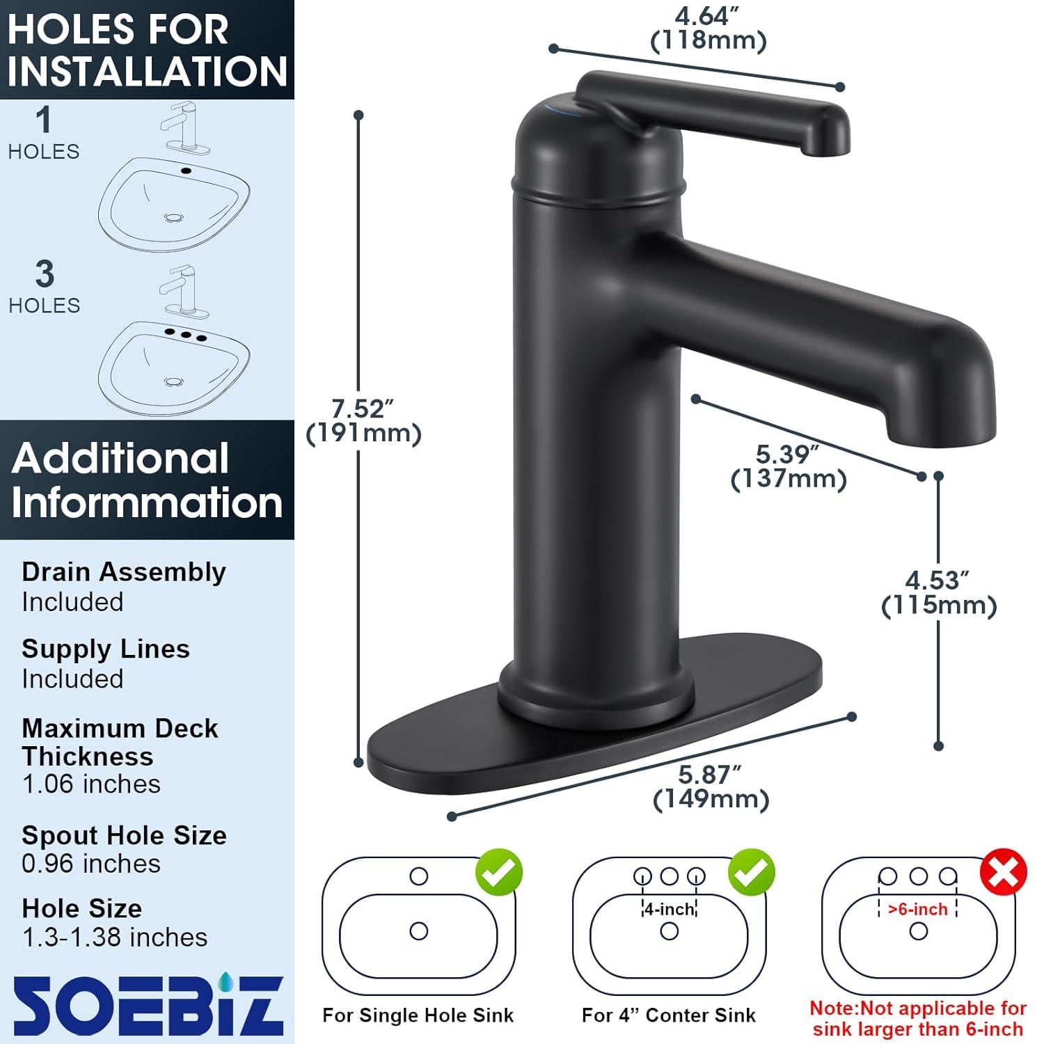 PRIMICOL YYY5G1D Bathroom faucet single hole with pop-up drain for 1-hole or 3-hole installation