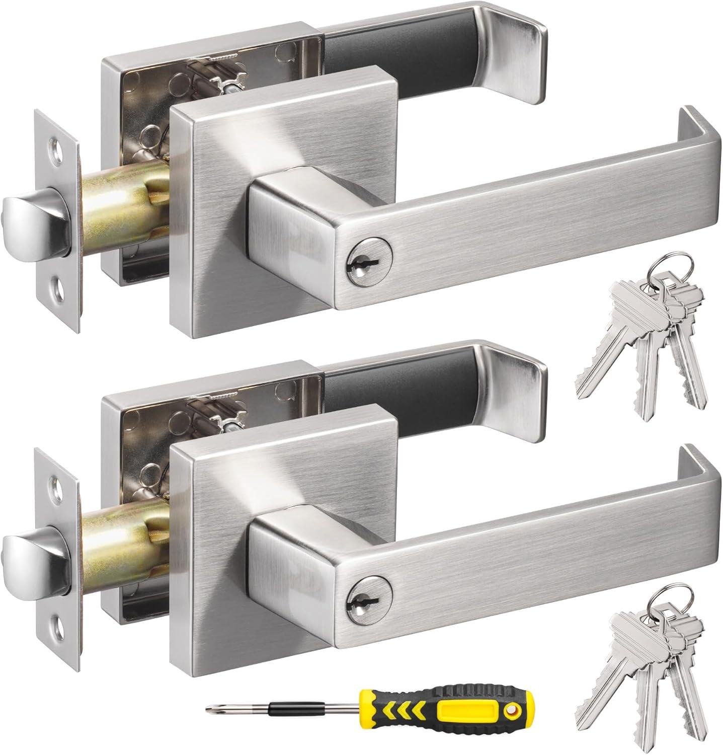 Front Door Handle and Deadbolt Set, Matte Black Exterior Door Lock Set with Deadbolt, Front Door Handles and Locks (2 Pack)