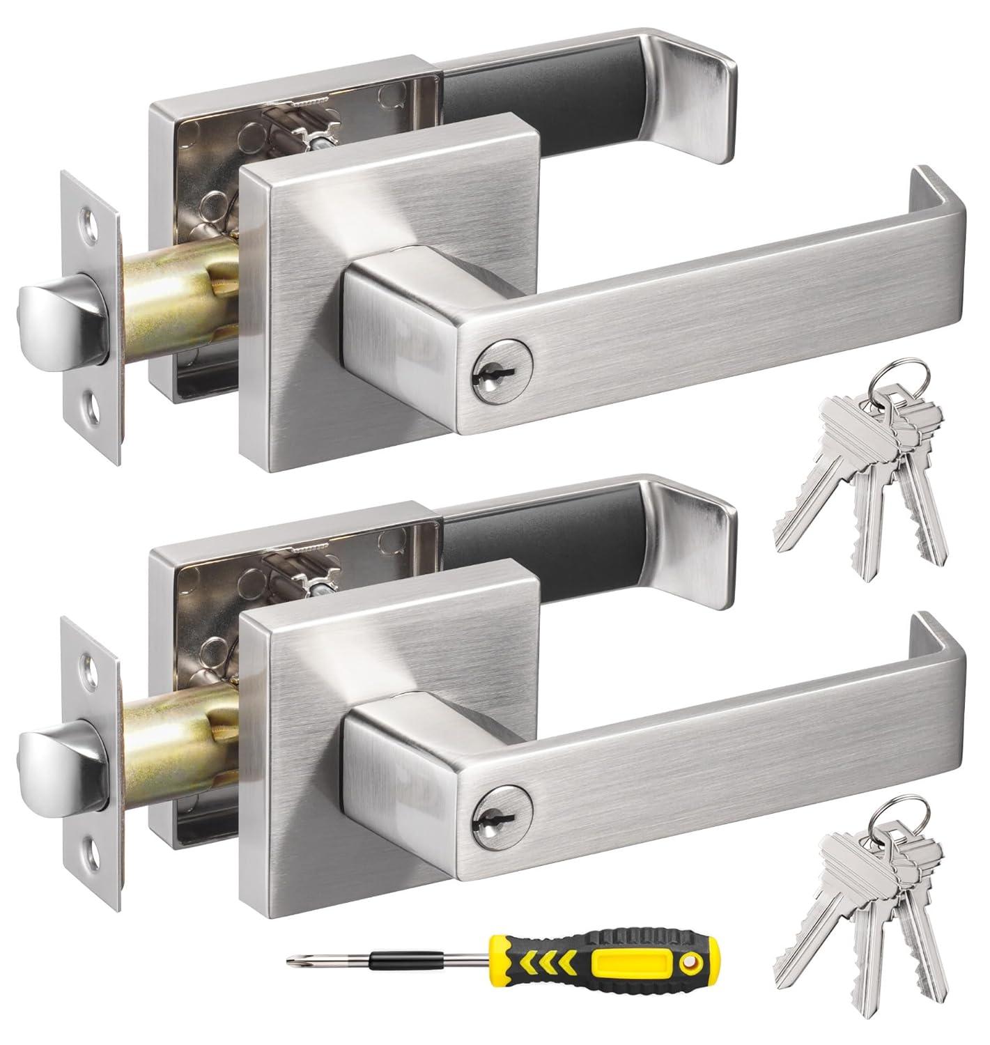 Front Door Handle and Deadbolt Set, Matte Black Exterior Door Lock Set with Deadbolt, Front Door Handles and Locks (2 Pack)