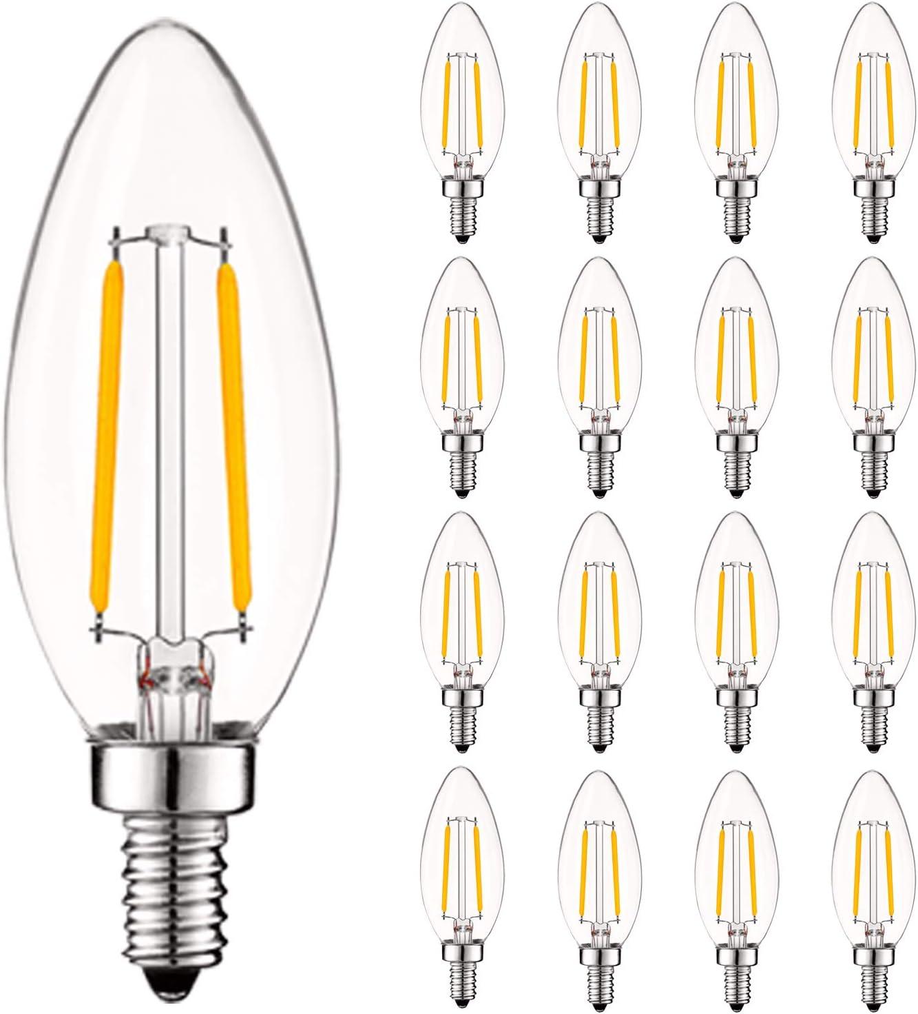 Vintage Soft White Dimmable LED Candelabra Bulbs, 16 Pack